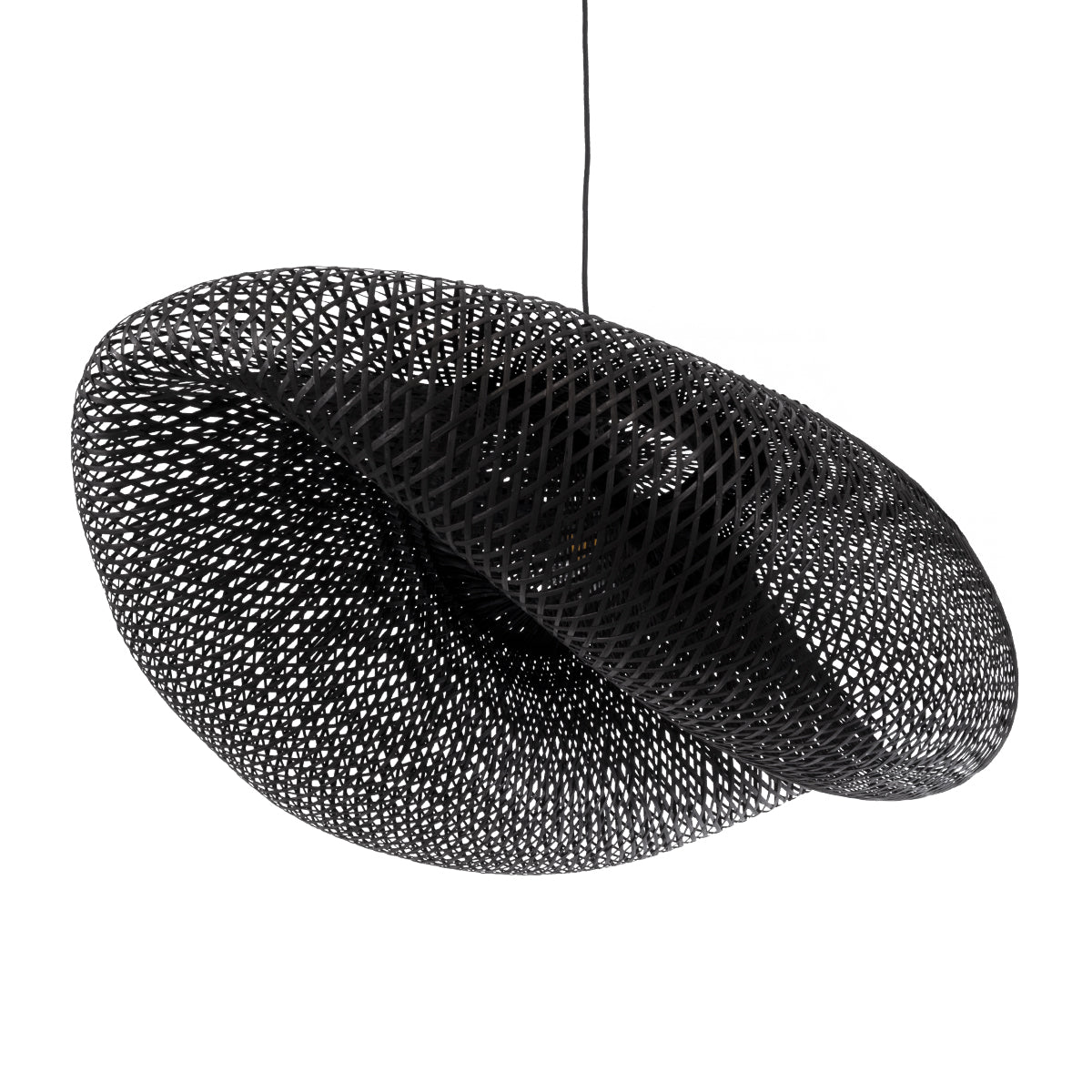 GloboStar® MEXICO 02203 Boho Κρεμαστό Φωτιστικό Οροφής Μονόφωτο 1 x E27 AC220-240V IP20 - Μ100 x Π62 x Υ33cm - Μαύρο Ξύλινο Μπαμπού Πλέγμα - 5 Χρόνια Εγγύηση - ledmania.gr