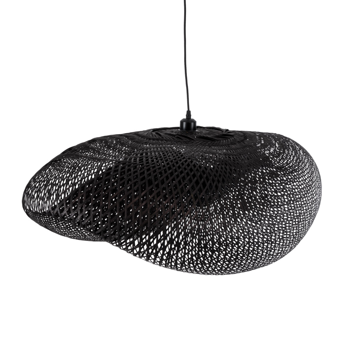 GloboStar® MEXICO 02203 Boho Κρεμαστό Φωτιστικό Οροφής Μονόφωτο 1 x E27 AC220-240V IP20 - Μ100 x Π62 x Υ33cm - Μαύρο Ξύλινο Μπαμπού Πλέγμα - 5 Χρόνια Εγγύηση - ledmania.gr