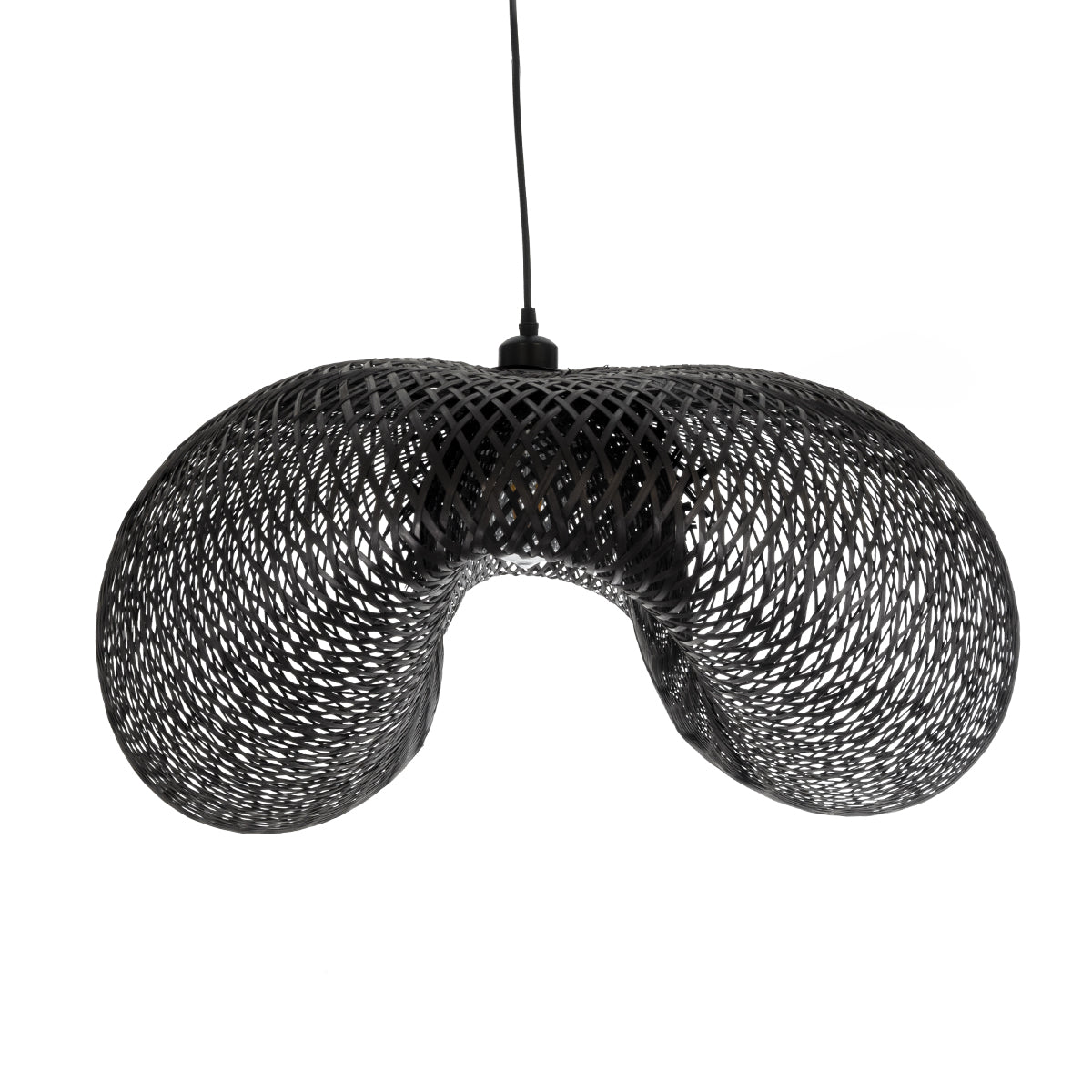 GloboStar® MEXICO 02203 Boho Κρεμαστό Φωτιστικό Οροφής Μονόφωτο 1 x E27 AC220-240V IP20 - Μ100 x Π62 x Υ33cm - Μαύρο Ξύλινο Μπαμπού Πλέγμα - 5 Χρόνια Εγγύηση - ledmania.gr