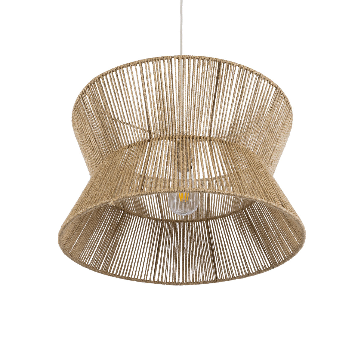 GloboStar® BISBEE 02204 Boho Κρεμαστό Φωτιστικό Οροφής Μονόφωτο 1 x E27 AC220-240V IP20 - Φ50 x Υ28cm - Μπεζ Λεπτό Σχοινί Τριχιά Πλέγμα - 5 Χρόνια Εγγύηση - ledmania.gr