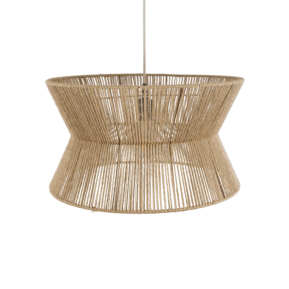 GloboStar® BISBEE 02204 Boho Κρεμαστό Φωτιστικό Οροφής Μονόφωτο 1 x E27 AC220-240V IP20 - Φ50 x Υ28cm - Μπεζ Λεπτό Σχοινί Τριχιά Πλέγμα - 5 Χρόνια Εγγύηση - ledmania.gr