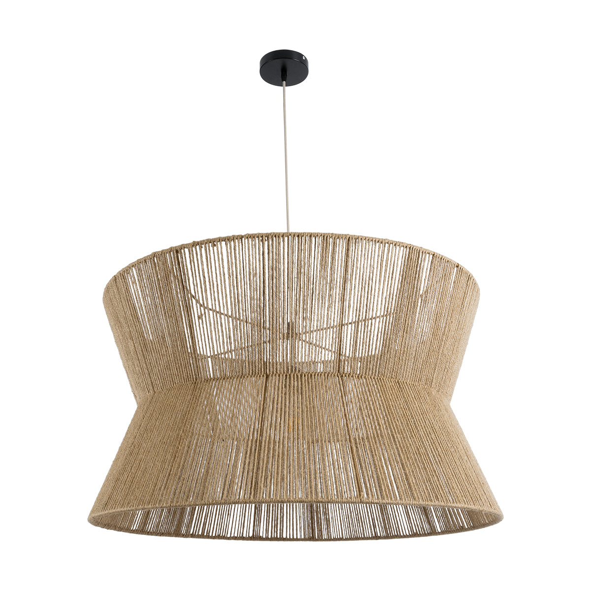 GloboStar® BISBEE 02205 Boho Κρεμαστό Φωτιστικό Οροφής Μονόφωτο 1 x E27 AC220-240V IP20 - Φ80 x Υ48cm - Μπεζ Λεπτό Σχοινί Τριχιά Πλέγμα - 5 Χρόνια Εγγύηση - ledmania.gr