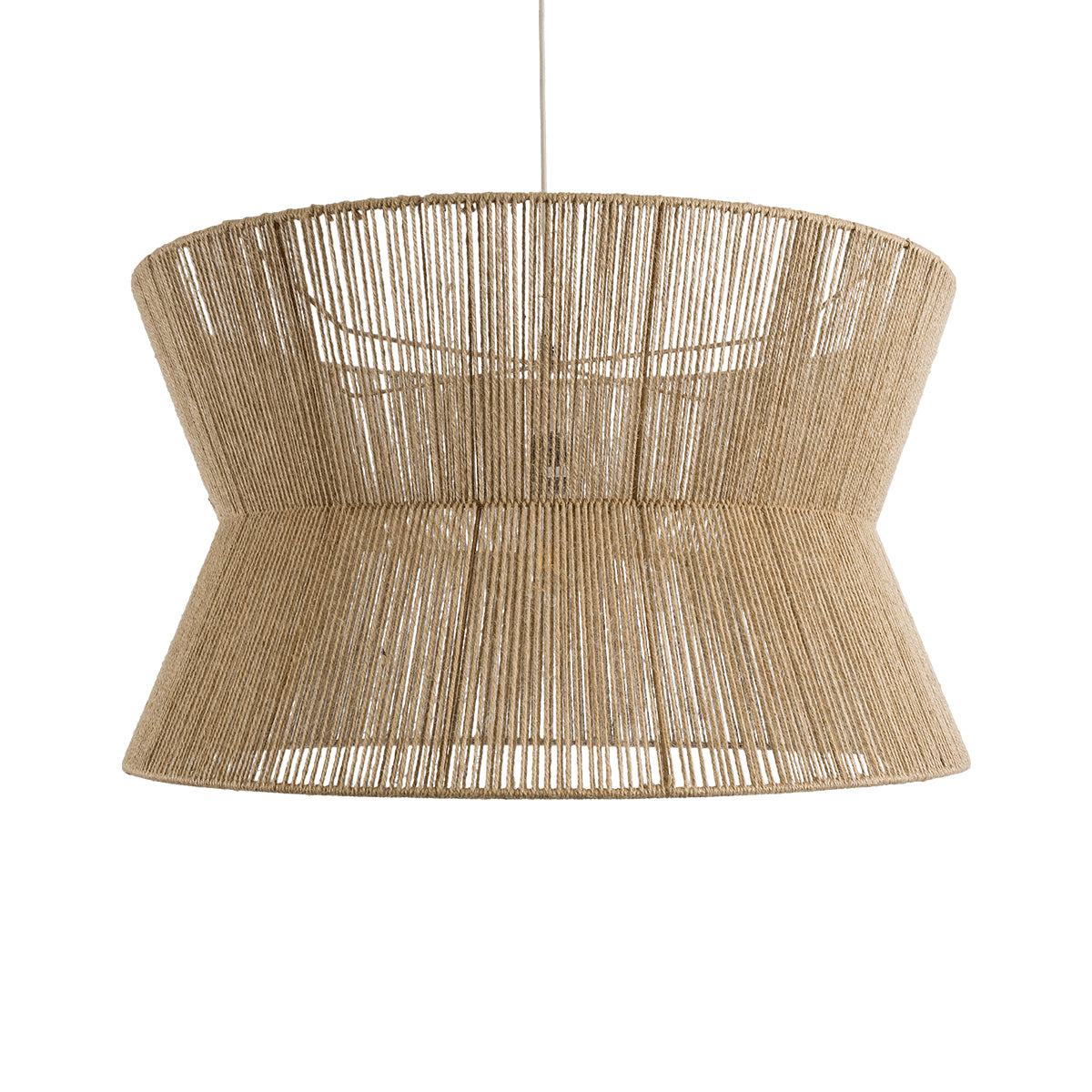 GloboStar® BISBEE 02205 Boho Κρεμαστό Φωτιστικό Οροφής Μονόφωτο 1 x E27 AC220-240V IP20 - Φ80 x Υ48cm - Μπεζ Λεπτό Σχοινί Τριχιά Πλέγμα - 5 Χρόνια Εγγύηση - ledmania.gr