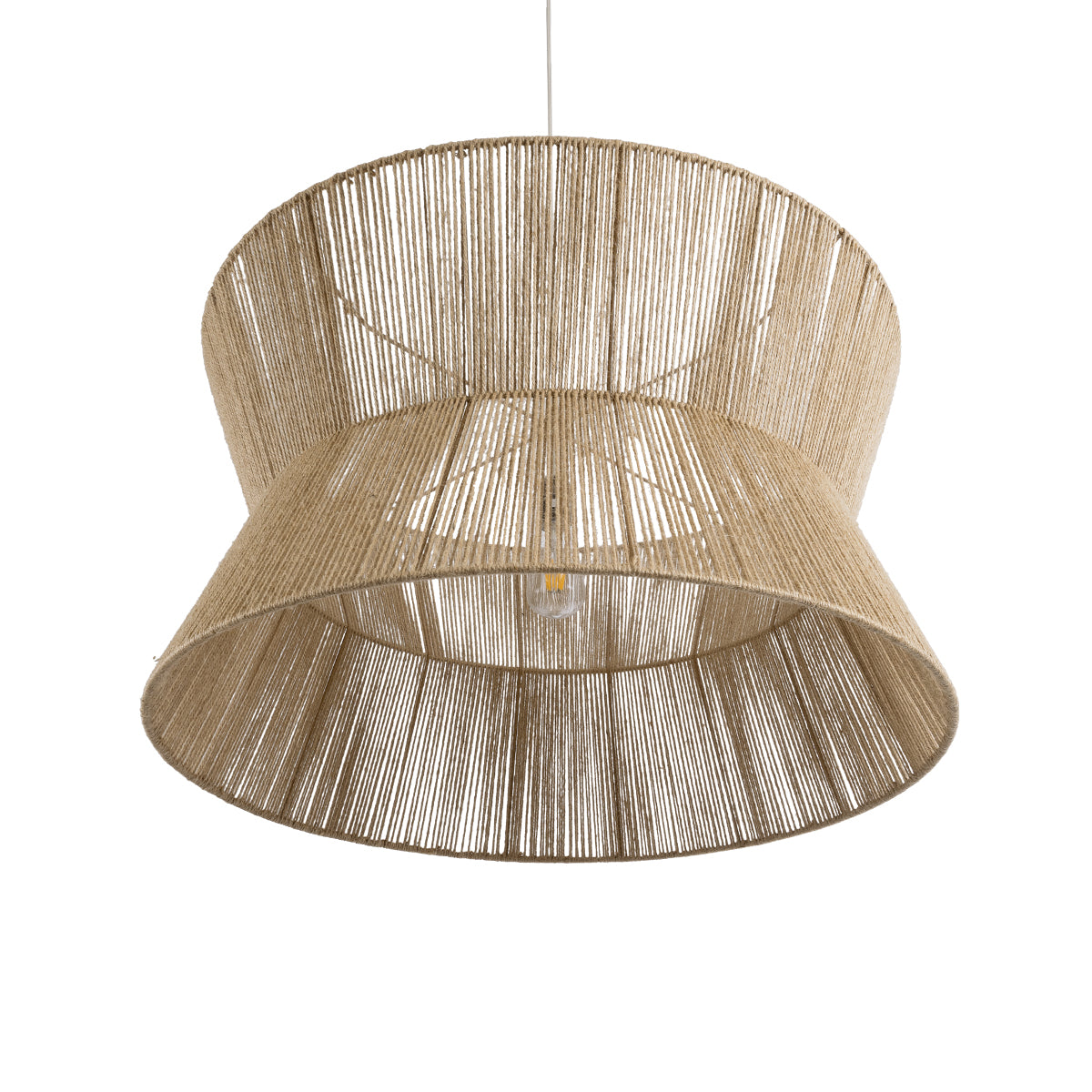 GloboStar® BISBEE 02205 Boho Κρεμαστό Φωτιστικό Οροφής Μονόφωτο 1 x E27 AC220-240V IP20 - Φ80 x Υ48cm - Μπεζ Λεπτό Σχοινί Τριχιά Πλέγμα - 5 Χρόνια Εγγύηση - ledmania.gr