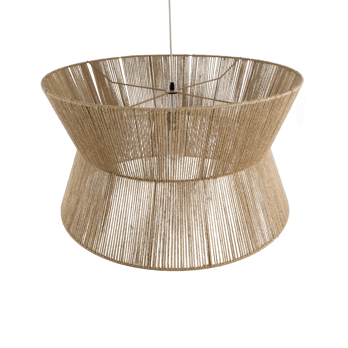 GloboStar® BISBEE 02205 Boho Κρεμαστό Φωτιστικό Οροφής Μονόφωτο 1 x E27 AC220-240V IP20 - Φ80 x Υ48cm - Μπεζ Λεπτό Σχοινί Τριχιά Πλέγμα - 5 Χρόνια Εγγύηση - ledmania.gr