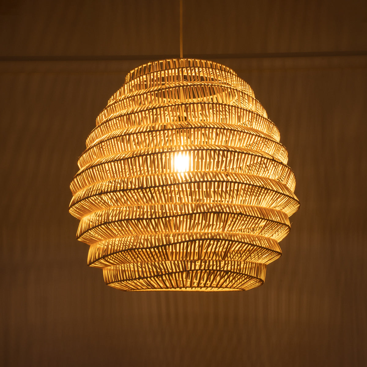 GloboStar® OREGON 02206 Boho Κρεμαστό Φωτιστικό Οροφής Μονόφωτο 1 x E27 AC220-240V IP20 - Φ60 x Υ56cm - Μπεζ Μπαμπού Πλέγμα - 5 Χρόνια Εγγύηση - ledmania.gr