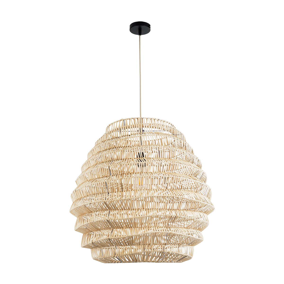 GloboStar® OREGON 02206 Boho Κρεμαστό Φωτιστικό Οροφής Μονόφωτο 1 x E27 AC220-240V IP20 - Φ60 x Υ56cm - Μπεζ Μπαμπού Πλέγμα - 5 Χρόνια Εγγύηση - ledmania.gr