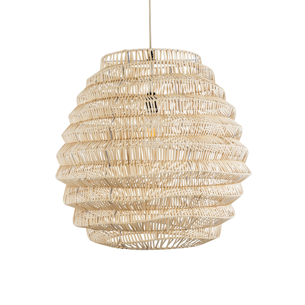 GloboStar® OREGON 02206 Boho Κρεμαστό Φωτιστικό Οροφής Μονόφωτο 1 x E27 AC220-240V IP20 - Φ60 x Υ56cm - Μπεζ Μπαμπού Πλέγμα - 5 Χρόνια Εγγύηση - ledmania.gr