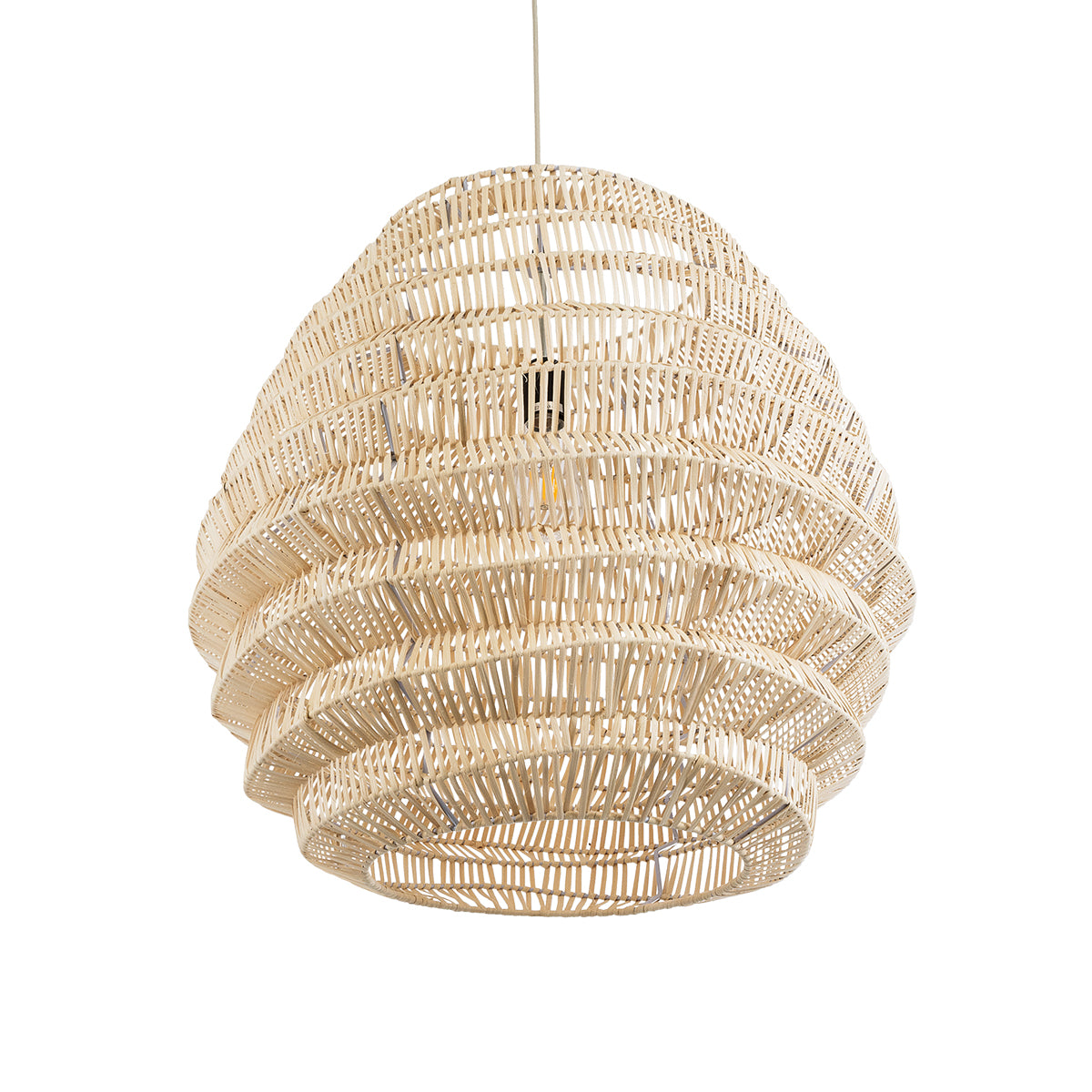 GloboStar® OREGON 02206 Boho Κρεμαστό Φωτιστικό Οροφής Μονόφωτο 1 x E27 AC220-240V IP20 - Φ60 x Υ56cm - Μπεζ Μπαμπού Πλέγμα - 5 Χρόνια Εγγύηση - ledmania.gr
