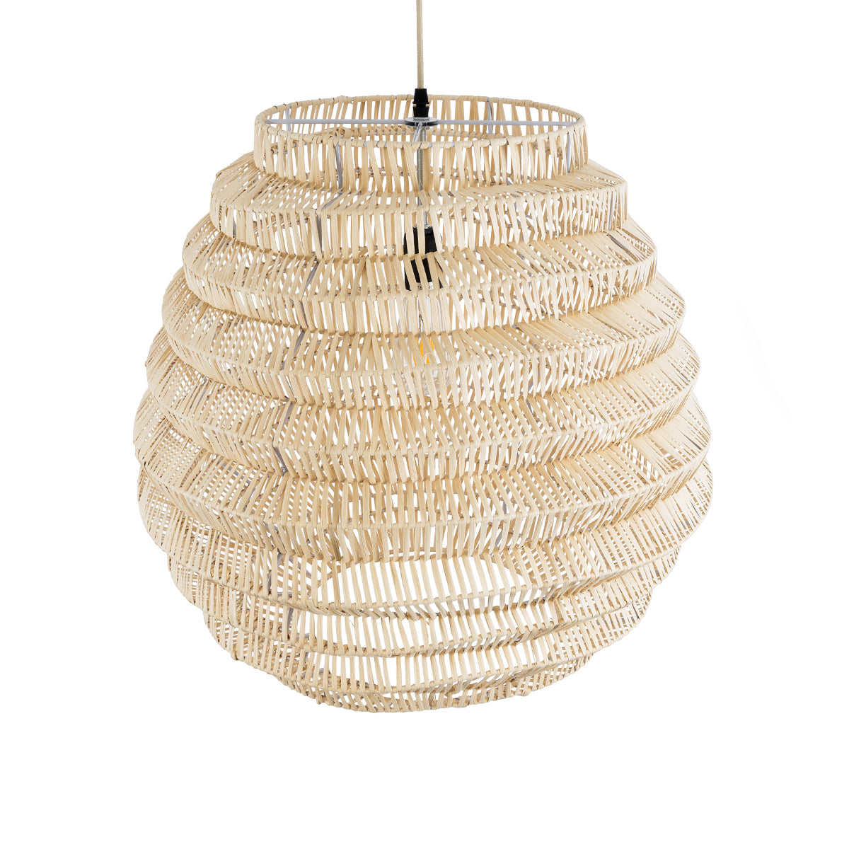 GloboStar® OREGON 02206 Boho Κρεμαστό Φωτιστικό Οροφής Μονόφωτο 1 x E27 AC220-240V IP20 - Φ60 x Υ56cm - Μπεζ Μπαμπού Πλέγμα - 5 Χρόνια Εγγύηση - ledmania.gr