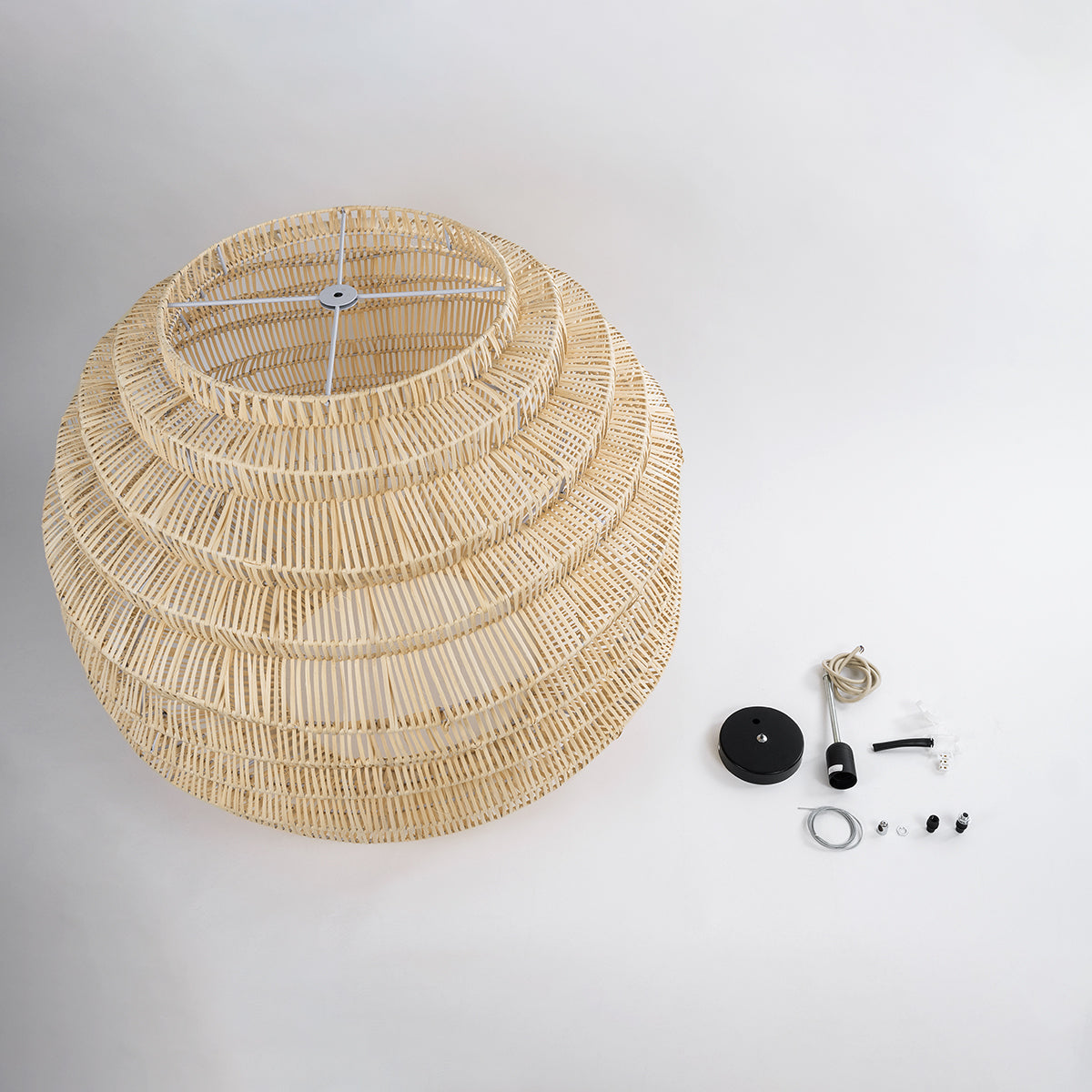 GloboStar® OREGON 02207 Boho Κρεμαστό Φωτιστικό Οροφής Μονόφωτο 1 x E27 AC220-240V IP20 - Φ80 x Υ65cm - Μπεζ Μπαμπού Πλέγμα - 5 Χρόνια Εγγύηση - ledmania.gr