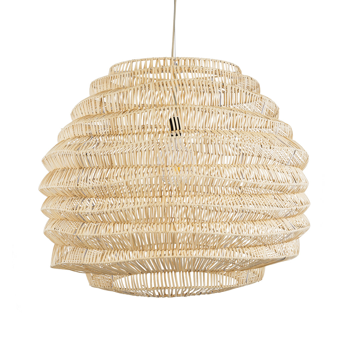 GloboStar® OREGON 02207 Boho Κρεμαστό Φωτιστικό Οροφής Μονόφωτο 1 x E27 AC220-240V IP20 - Φ80 x Υ65cm - Μπεζ Μπαμπού Πλέγμα - 5 Χρόνια Εγγύηση - ledmania.gr