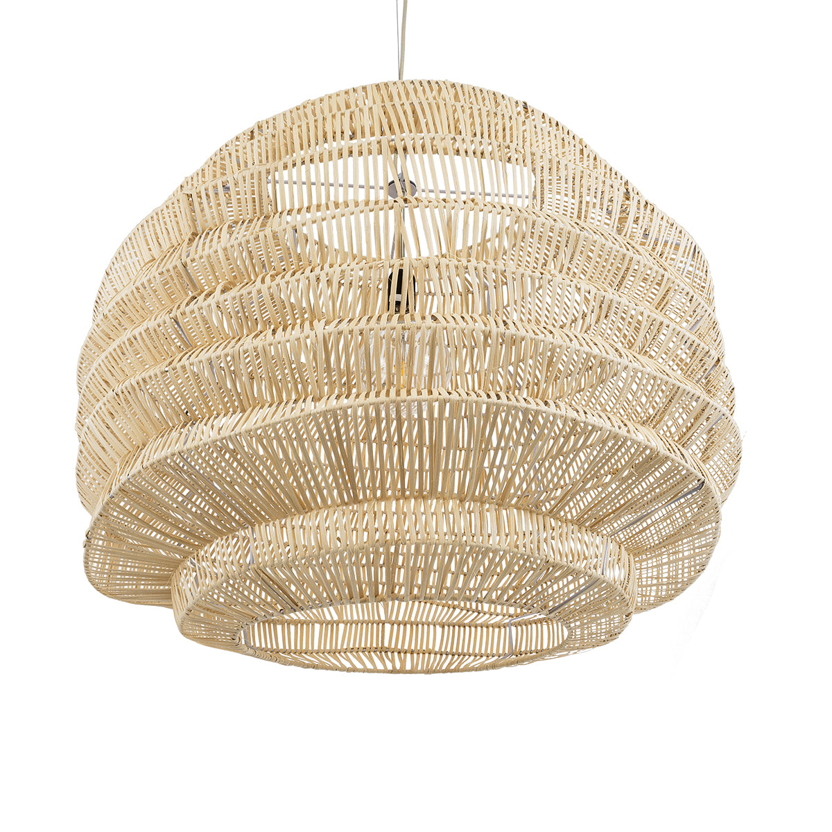 GloboStar® OREGON 02207 Boho Κρεμαστό Φωτιστικό Οροφής Μονόφωτο 1 x E27 AC220-240V IP20 - Φ80 x Υ65cm - Μπεζ Μπαμπού Πλέγμα - 5 Χρόνια Εγγύηση - ledmania.gr