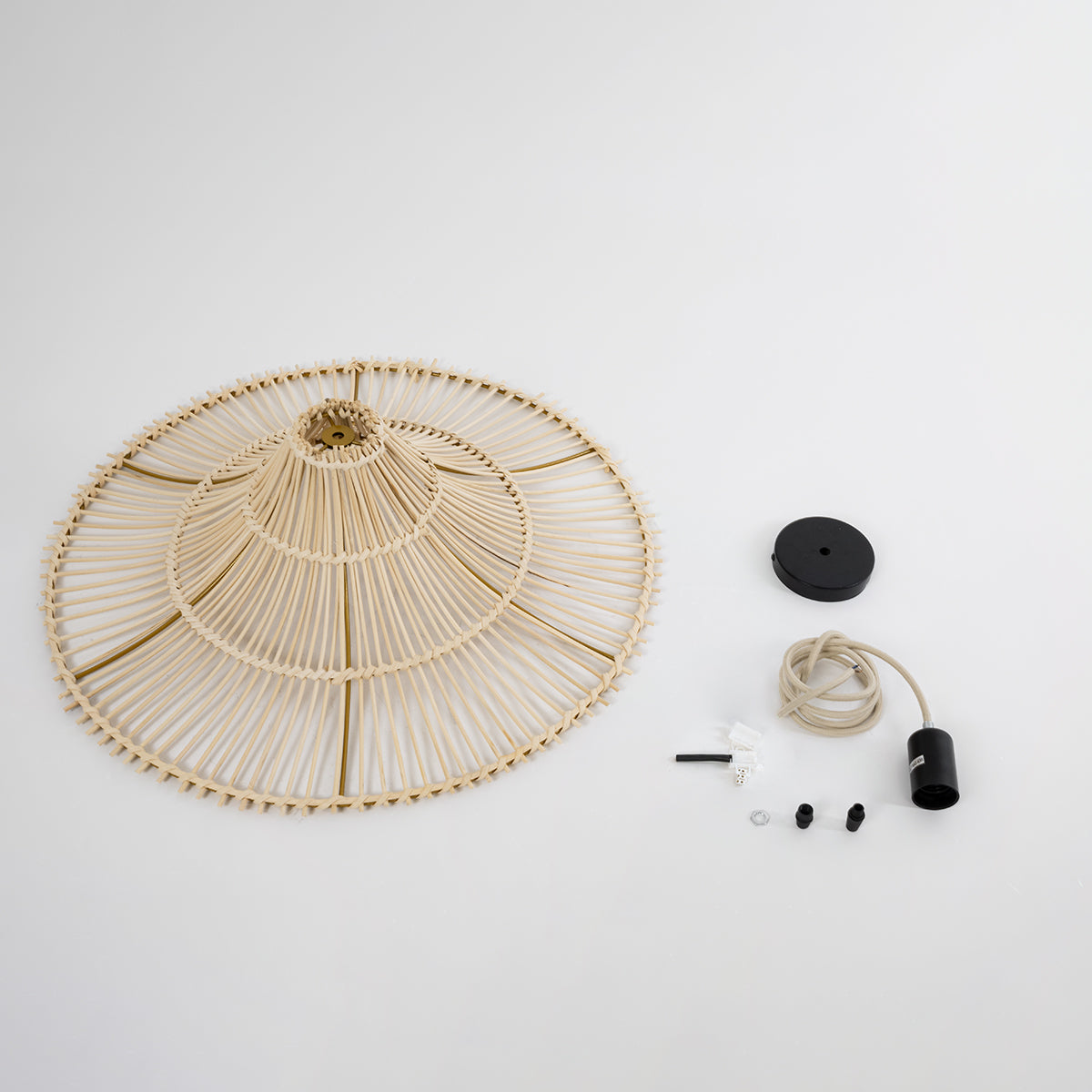 GloboStar® PALERMO 02208 Boho Κρεμαστό Φωτιστικό Οροφής Μονόφωτο 1 x E27 AC220-240V IP20 - Φ60 x Υ20cm - Μπεζ Ξύλινο Μπαμπού Πλέγμα - 5 Χρόνια Εγγύηση - ledmania.gr