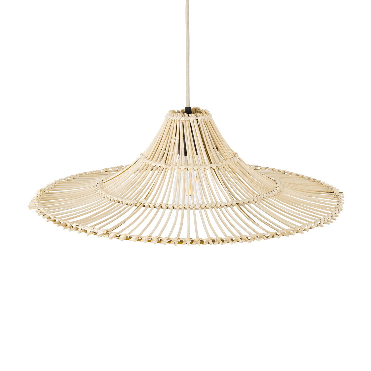 GloboStar® PALERMO 02208 Boho Κρεμαστό Φωτιστικό Οροφής Μονόφωτο 1 x E27 AC220-240V IP20 - Φ60 x Υ20cm - Μπεζ Ξύλινο Μπαμπού Πλέγμα - 5 Χρόνια Εγγύηση - ledmania.gr