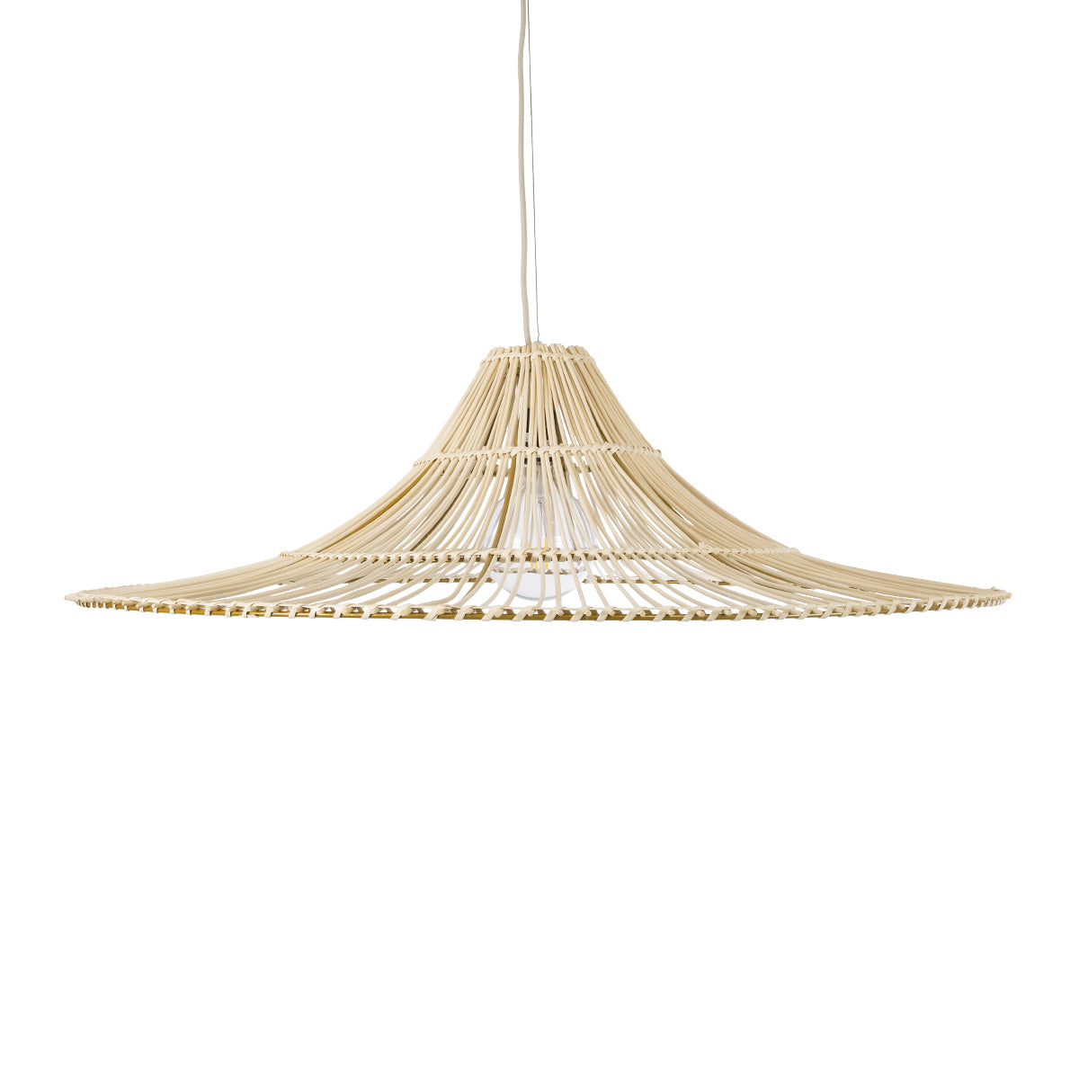 GloboStar® PALERMO 02209 Boho Κρεμαστό Φωτιστικό Οροφής Μονόφωτο 1 x E27 AC220-240V IP20 - Φ100 x Υ30cm - Μπεζ Ξύλινο Μπαμπού Πλέγμα - 5 Χρόνια Εγγύηση - ledmania.gr