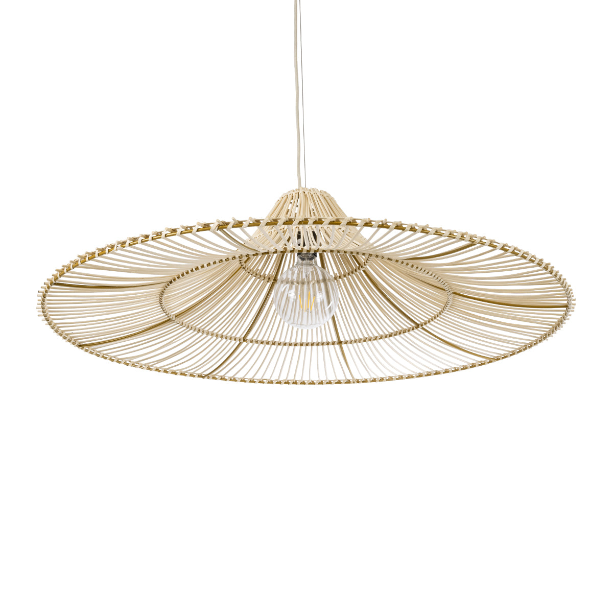 GloboStar® PALERMO 02209 Boho Κρεμαστό Φωτιστικό Οροφής Μονόφωτο 1 x E27 AC220-240V IP20 - Φ100 x Υ30cm - Μπεζ Ξύλινο Μπαμπού Πλέγμα - 5 Χρόνια Εγγύηση - ledmania.gr