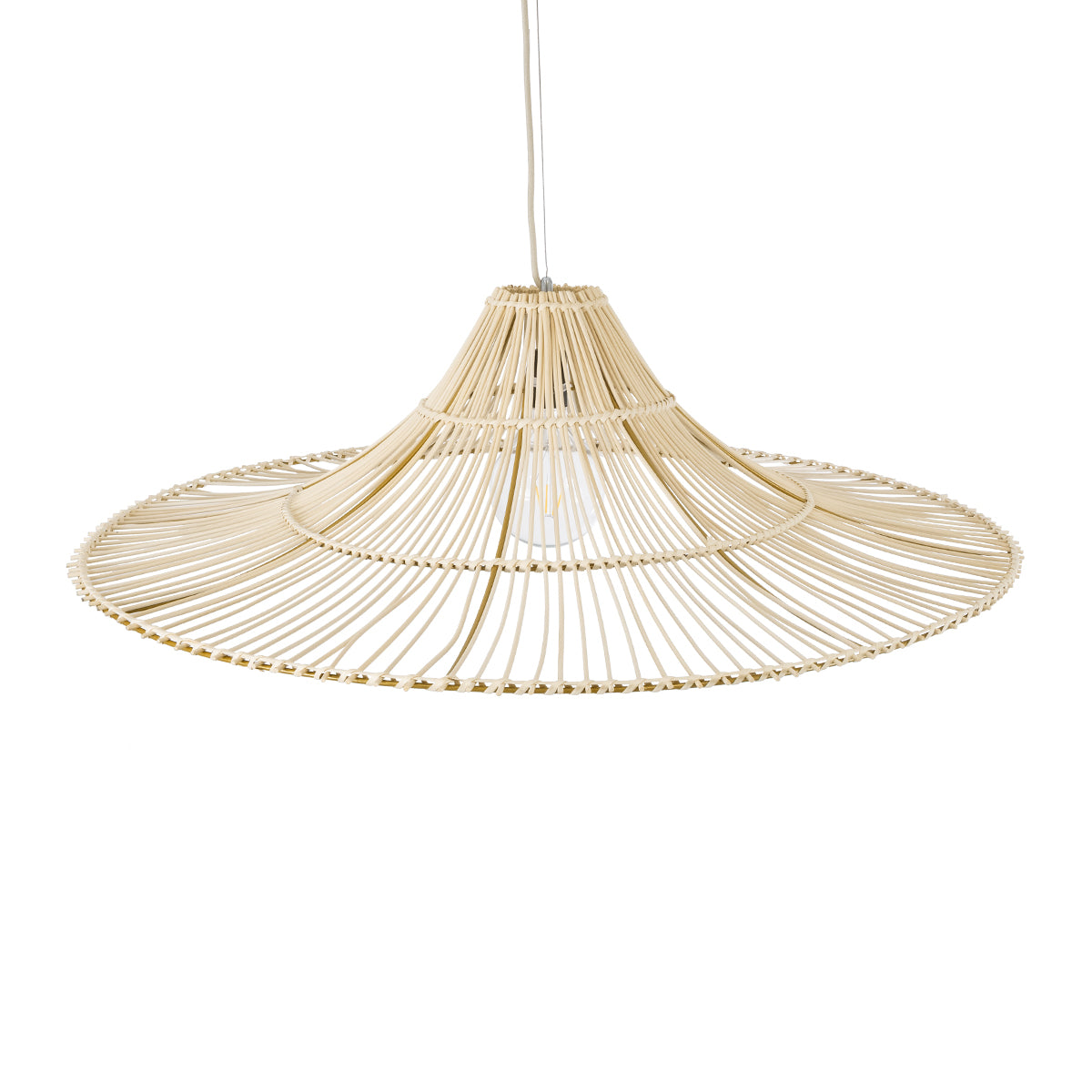 GloboStar® PALERMO 02209 Boho Κρεμαστό Φωτιστικό Οροφής Μονόφωτο 1 x E27 AC220-240V IP20 - Φ100 x Υ30cm - Μπεζ Ξύλινο Μπαμπού Πλέγμα - 5 Χρόνια Εγγύηση - ledmania.gr