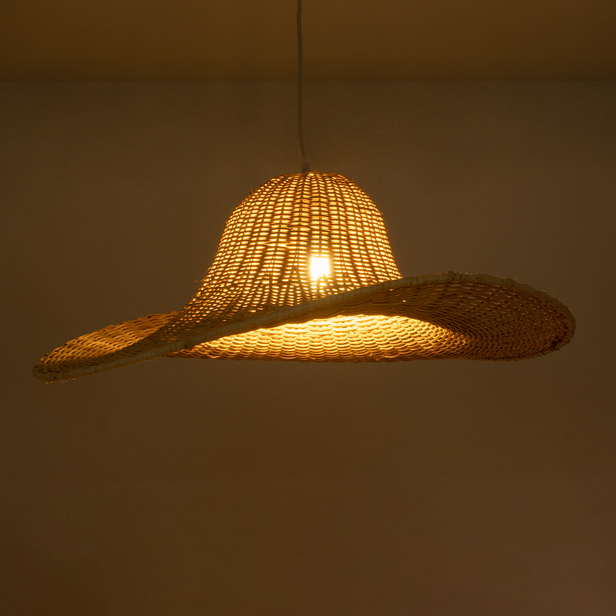 GloboStar® ESPARGOS 02214 Boho Κρεμαστό Φωτιστικό Οροφής Μονόφωτο 1 x E27 AC220-240V IP20 - Φ70 x Υ35cm - Μπεζ Ξύλινο Μπαμπού Πλέγμα - 5 Χρόνια Εγγύηση - ledmania.gr