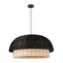 GloboStar® CORSICA 02216 Boho Κρεμαστό Φωτιστικό Οροφής Μονόφωτο 1 x E27 AC220-240V IP20 - Φ70 x Υ35cm - Μαύρο Μπεζ Ξύλινο Μπαμπού Πλέγμα Καμπάνα - 5 Χρόνια Εγγύηση - ledmania.gr