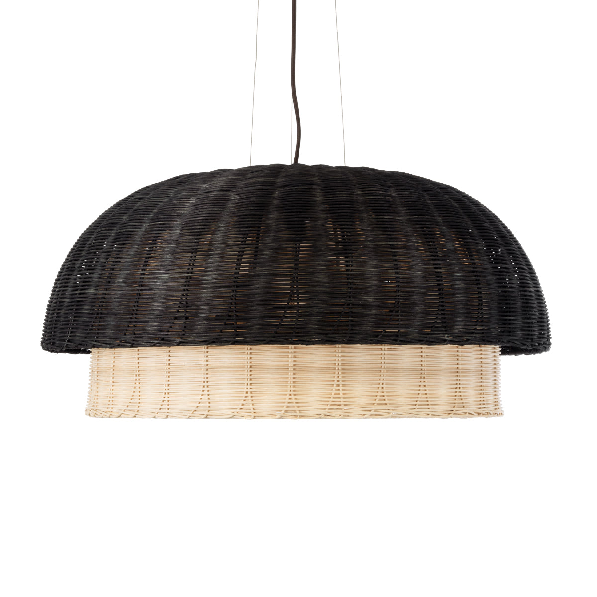 GloboStar® CORSICA 02216 Boho Κρεμαστό Φωτιστικό Οροφής Μονόφωτο 1 x E27 AC220-240V IP20 - Φ70 x Υ35cm - Μαύρο Μπεζ Ξύλινο Μπαμπού Πλέγμα Καμπάνα - 5 Χρόνια Εγγύηση - ledmania.gr