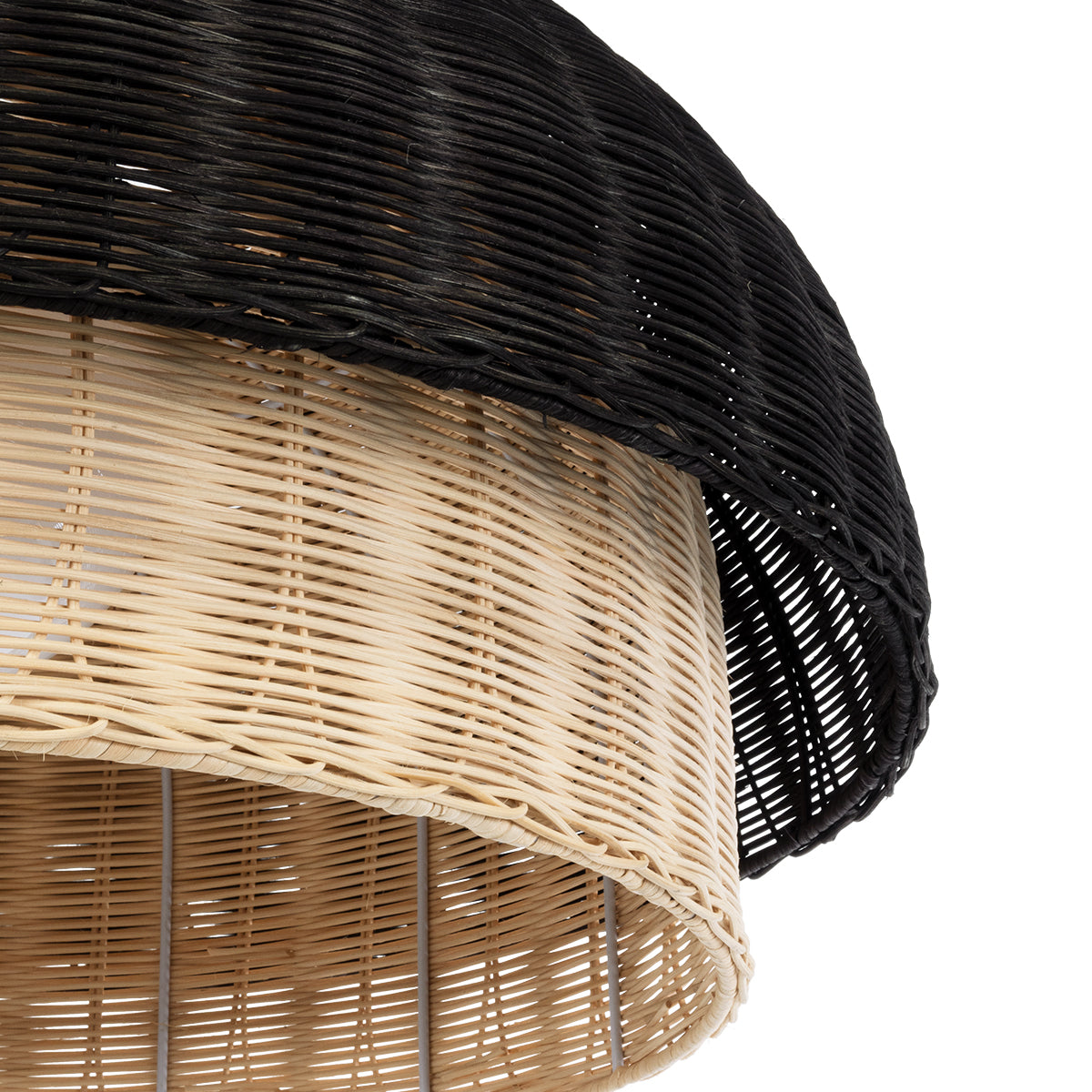 GloboStar® CORSICA 02216 Boho Κρεμαστό Φωτιστικό Οροφής Μονόφωτο 1 x E27 AC220-240V IP20 - Φ70 x Υ35cm - Μαύρο Μπεζ Ξύλινο Μπαμπού Πλέγμα Καμπάνα - 5 Χρόνια Εγγύηση - ledmania.gr