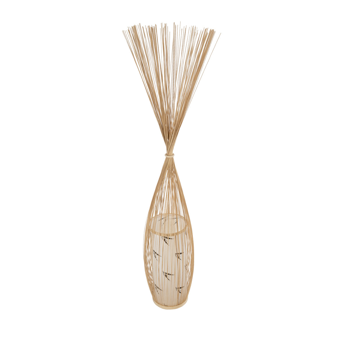 GloboStar® PORTONOVO S-02276 Boho Επιδαπέδιο Φωτιστικό Μονόφωτο 1 x E27 AC220-240V IP20 - Φ35 x Υ165cm - Μπεζ Ξύλινο Πλέγμα - 5 Χρόνια Εγγύηση - ledmania.gr