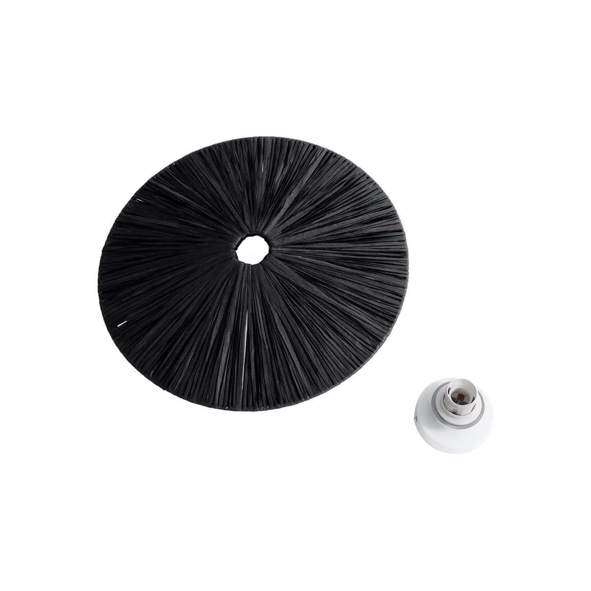 GloboStar® COLOMBO 02279 Boho Φωτιστικό Τοίχου - Απλίκα Μονόφωτο 1 x E27 AC 220-240V IP20 - Φ40 x Υ4.5cm - Μαύρη Φυσική Ράφια Άχυρο Πλέγμα - 5 Χρόνια Εγγύηση - ledmania.gr
