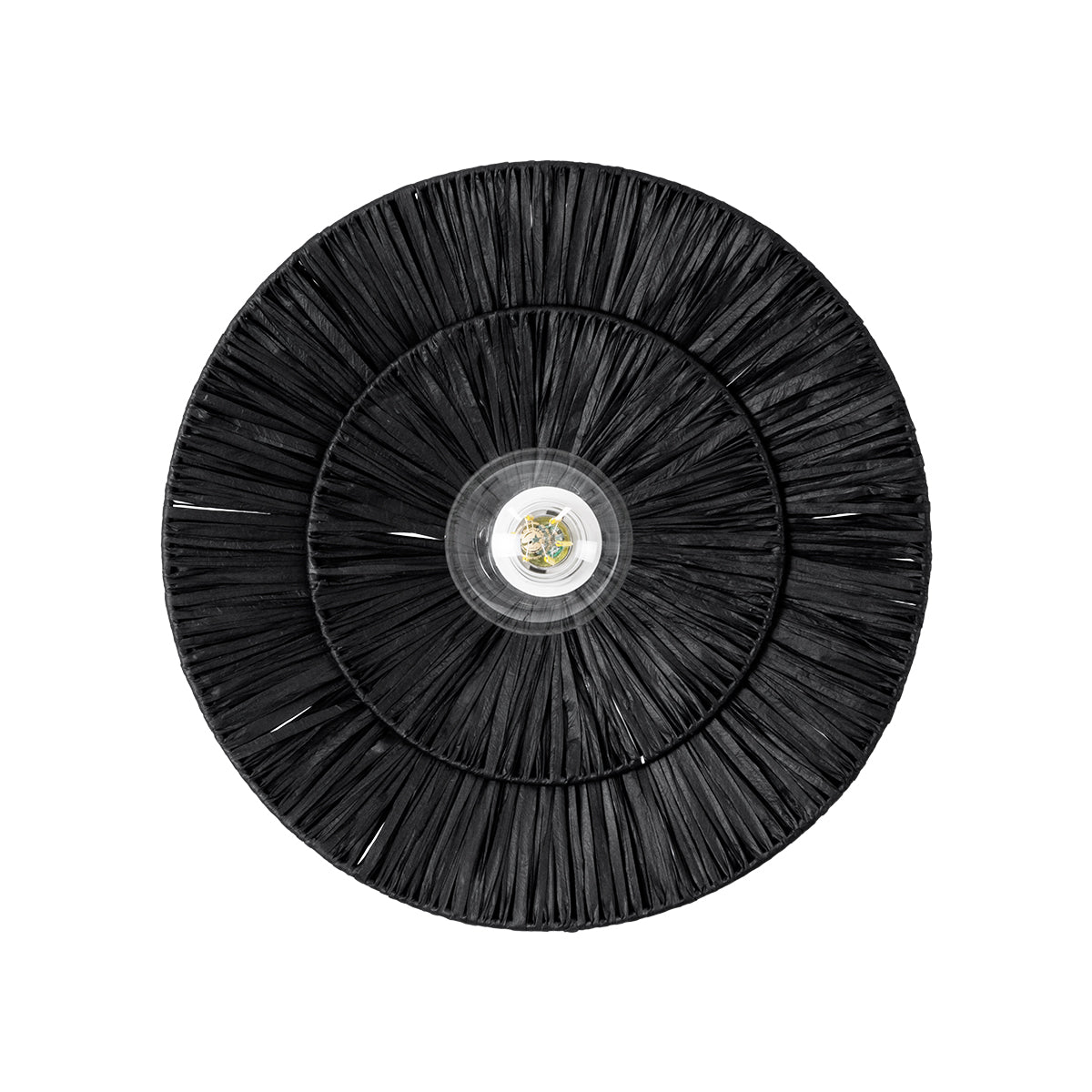 GloboStar® COLOMBO 02280 Boho Φωτιστικό Τοίχου - Απλίκα Μονόφωτο 1 x E27 AC 220-240V IP20 - Φ40 x Υ4.5cm - Μαύρη Φυσική Ράφια Άχυρο Πλέγμα - 5 Χρόνια Εγγύηση - ledmania.gr