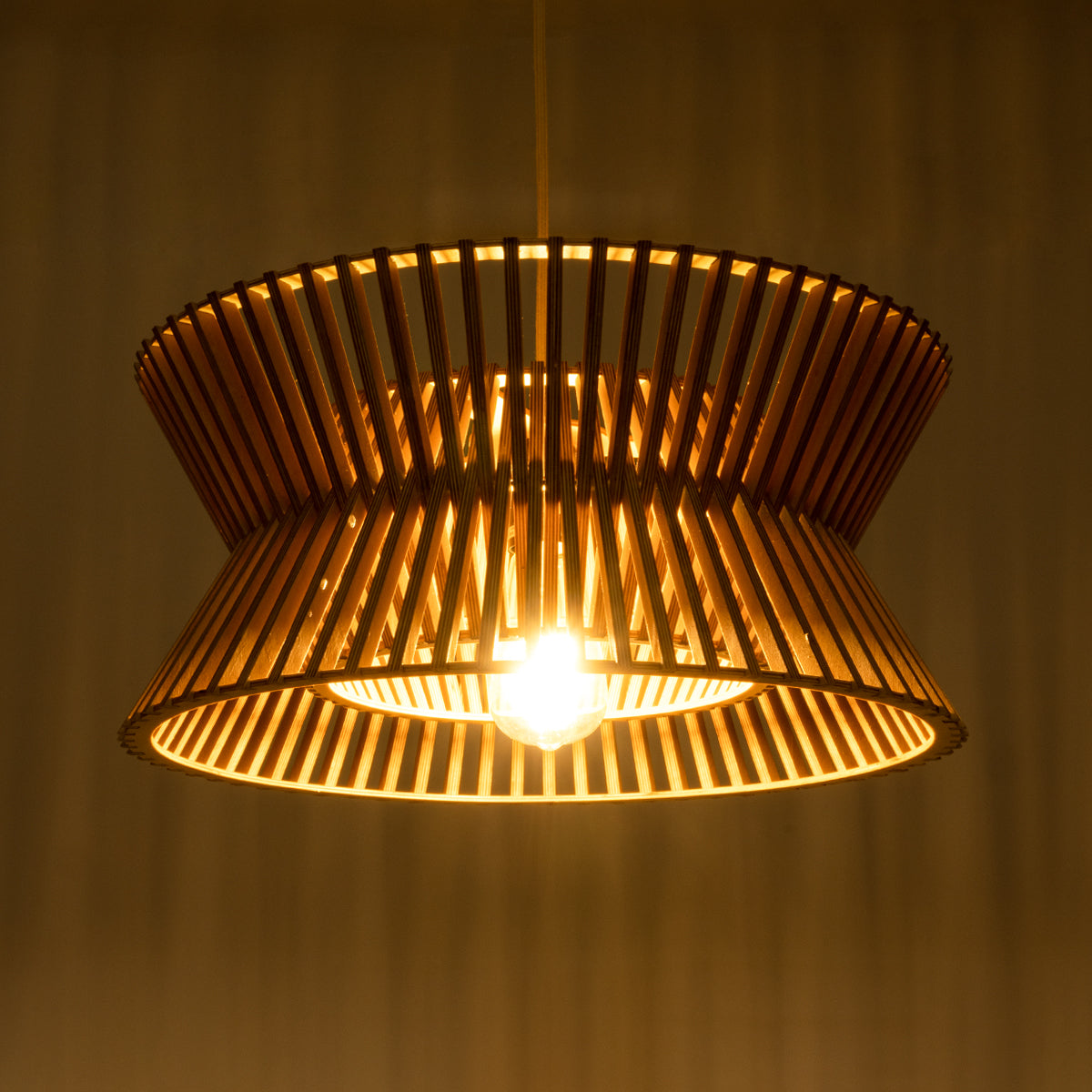 GloboStar® BIMINI 02287 Boho Κρεμαστό Φωτιστικό Οροφής Μονόφωτο 1 x E27 AC220-240V IP20 - Φ45 x Υ20cm - Καφέ Ξύλινο Πλέγμα Καμπάνα - 5 Χρόνια Εγγύηση - ledmania.gr