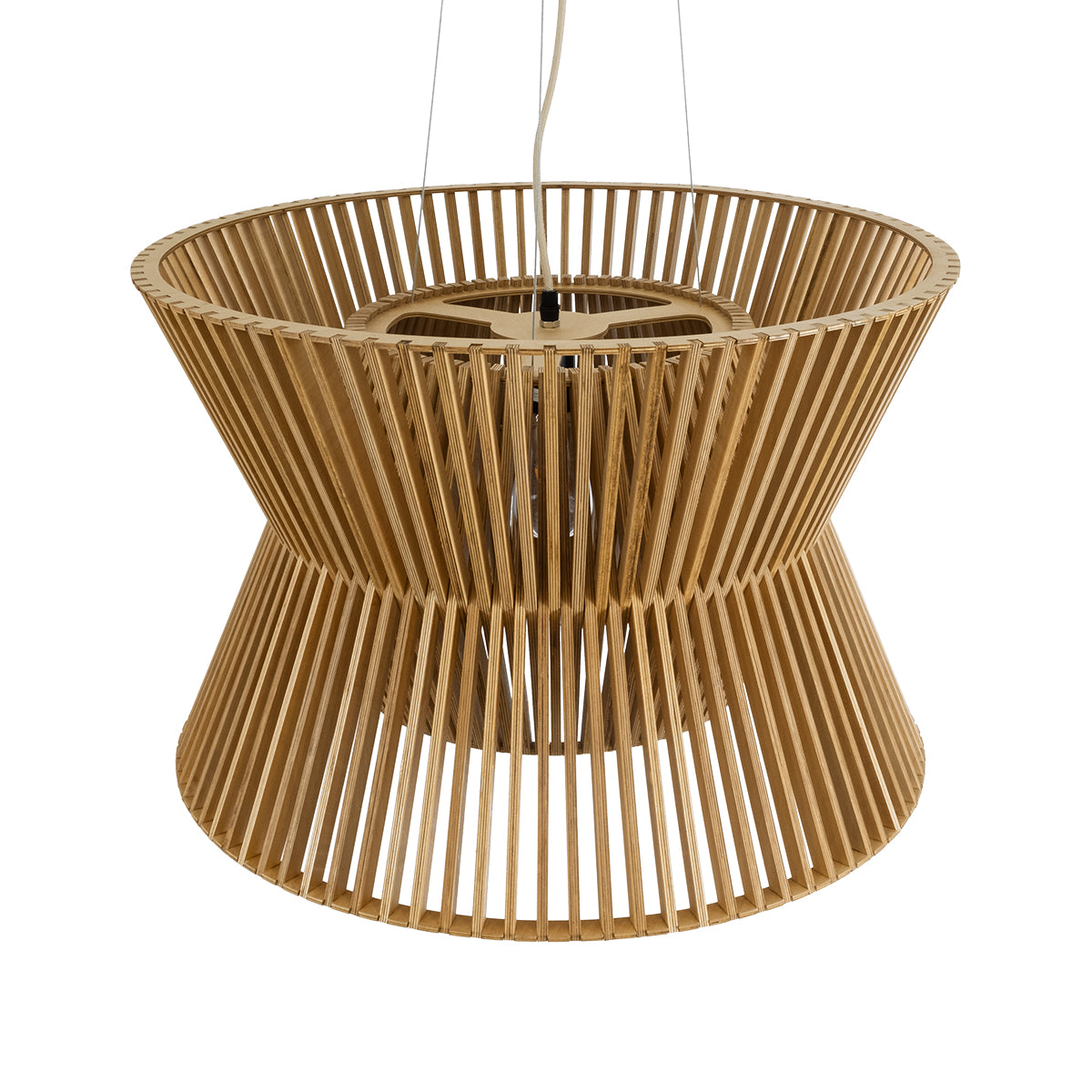 GloboStar® BIMINI 02288 Boho Κρεμαστό Φωτιστικό Οροφής Μονόφωτο 1 x E27 AC220-240V IP20 - Φ60 x Υ40cm - Καφέ Ξύλινο Πλέγμα Καμπάνα - 5 Χρόνια Εγγύηση - ledmania.gr