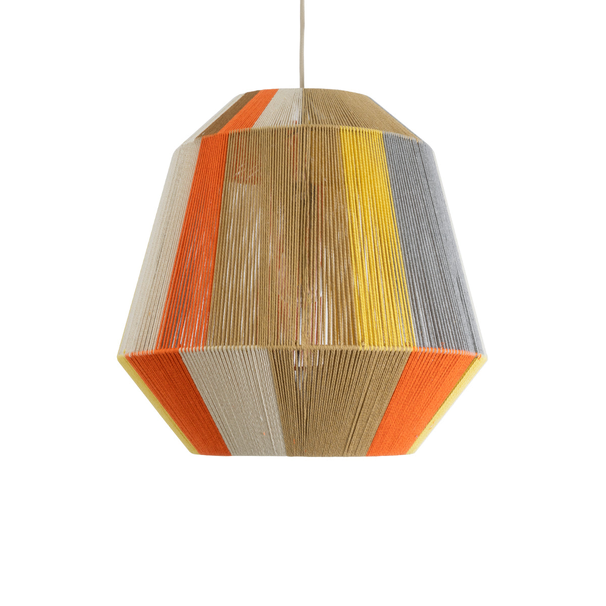 GloboStar® CORRALEJO 02289 Boho Φωτιστικό Οροφής Μονόφωτο 1 x E27 AC220-240V IP20 - Φ50 x Υ50cm - Μπεζ με Λευκό και Γρι με Πορτοκαλί Λεπτό Νήμα Βαμβακερό Πλέγμα Καμπάνα - 5 Χρόνια Εγγύηση - ledmania.gr