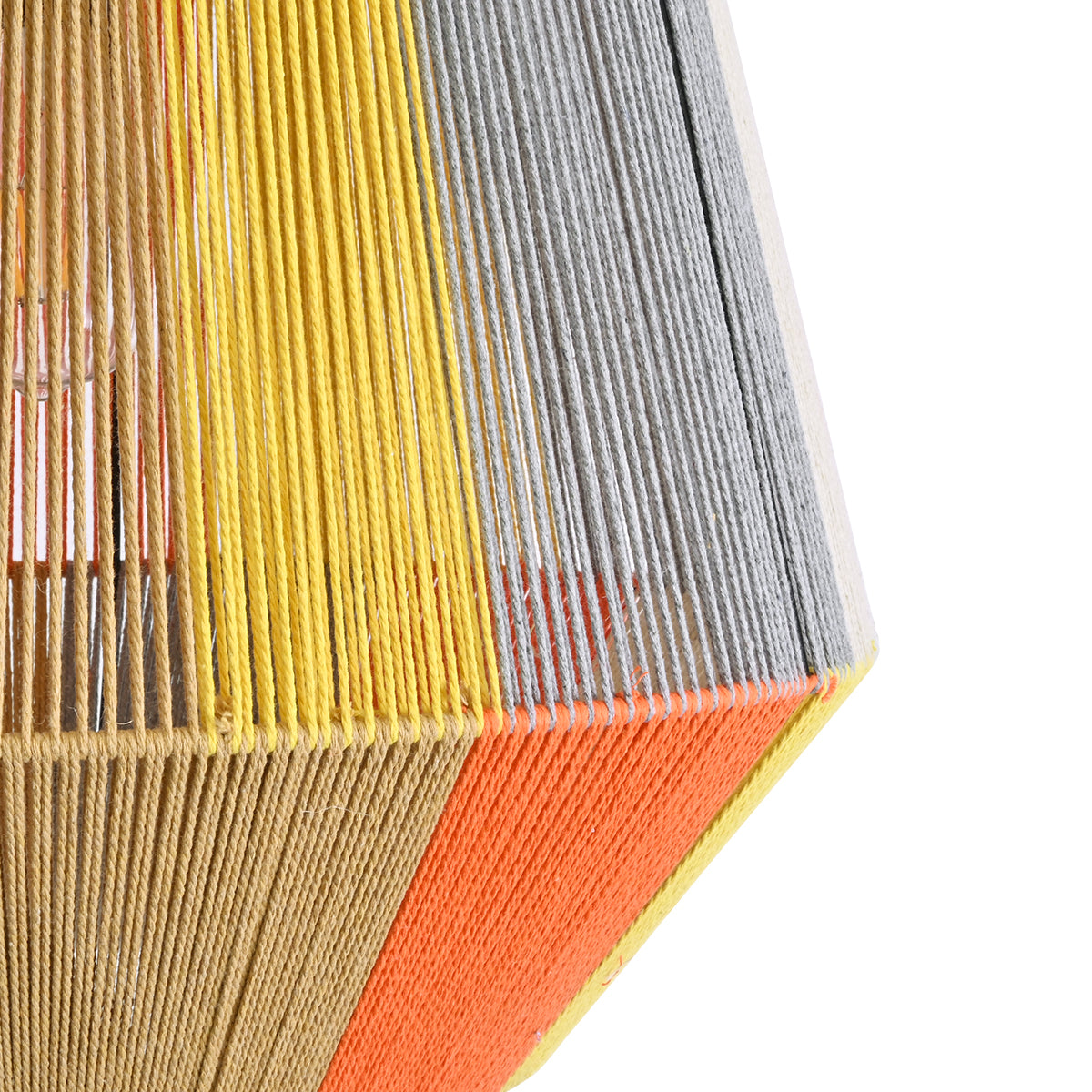 GloboStar® CORRALEJO 02289 Boho Φωτιστικό Οροφής Μονόφωτο 1 x E27 AC220-240V IP20 - Φ50 x Υ50cm - Μπεζ με Λευκό και Γρι με Πορτοκαλί Λεπτό Νήμα Βαμβακερό Πλέγμα Καμπάνα - 5 Χρόνια Εγγύηση - ledmania.gr