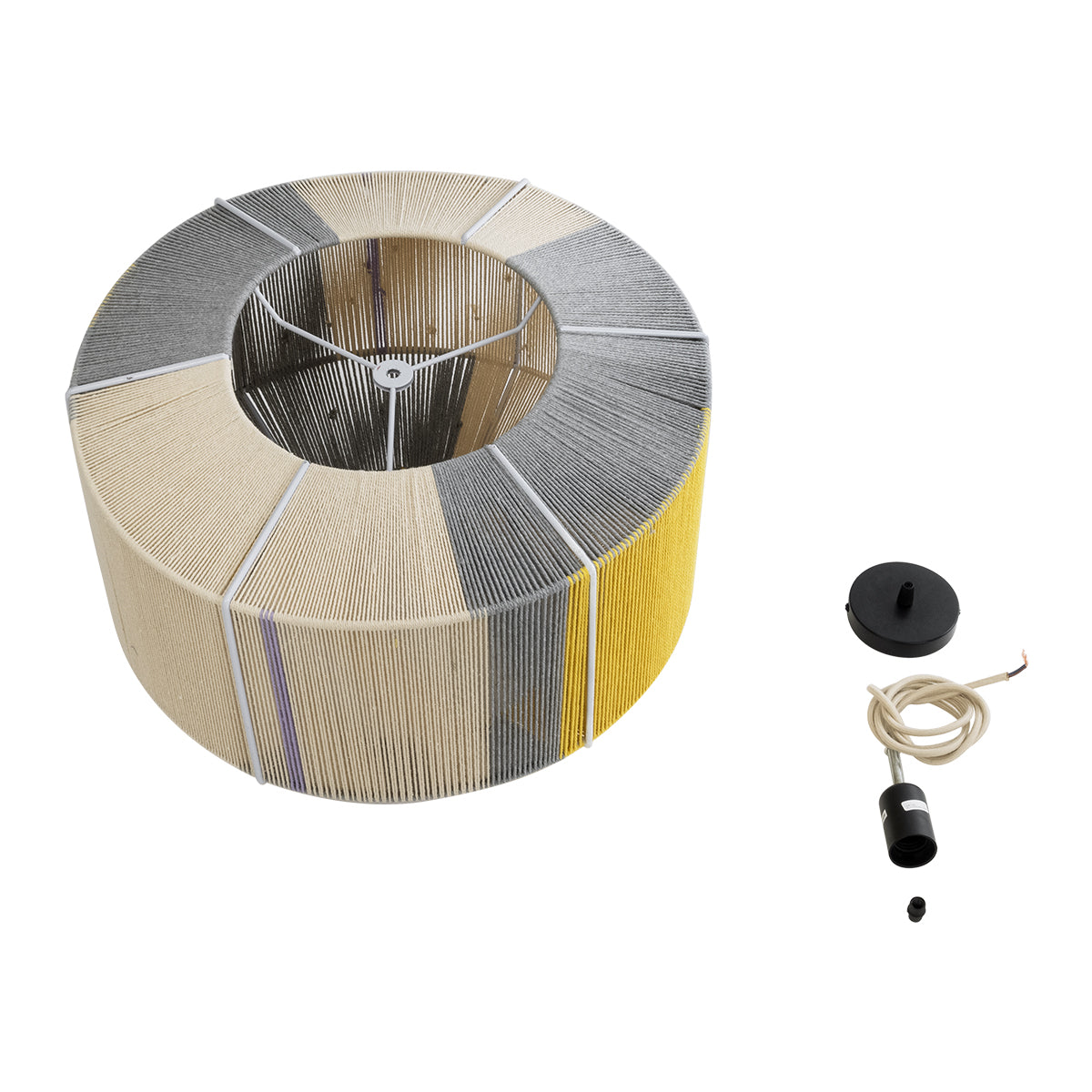 GloboStar® HABANA 02290 Boho Κρεμαστό Φωτιστικό Οροφής Μονόφωτο 1 x E27 AC220-240V IP20 - Φ50 x Υ35cm - Γρι με Κίτρινο και Μπεζ - Καφέ με Μωβ Λεπτομέρεια Λεπτό Νήμα Πλέγμα Βαμβακερό Καπέλο - 5 Χρόνια Εγγύηση - ledmania.gr