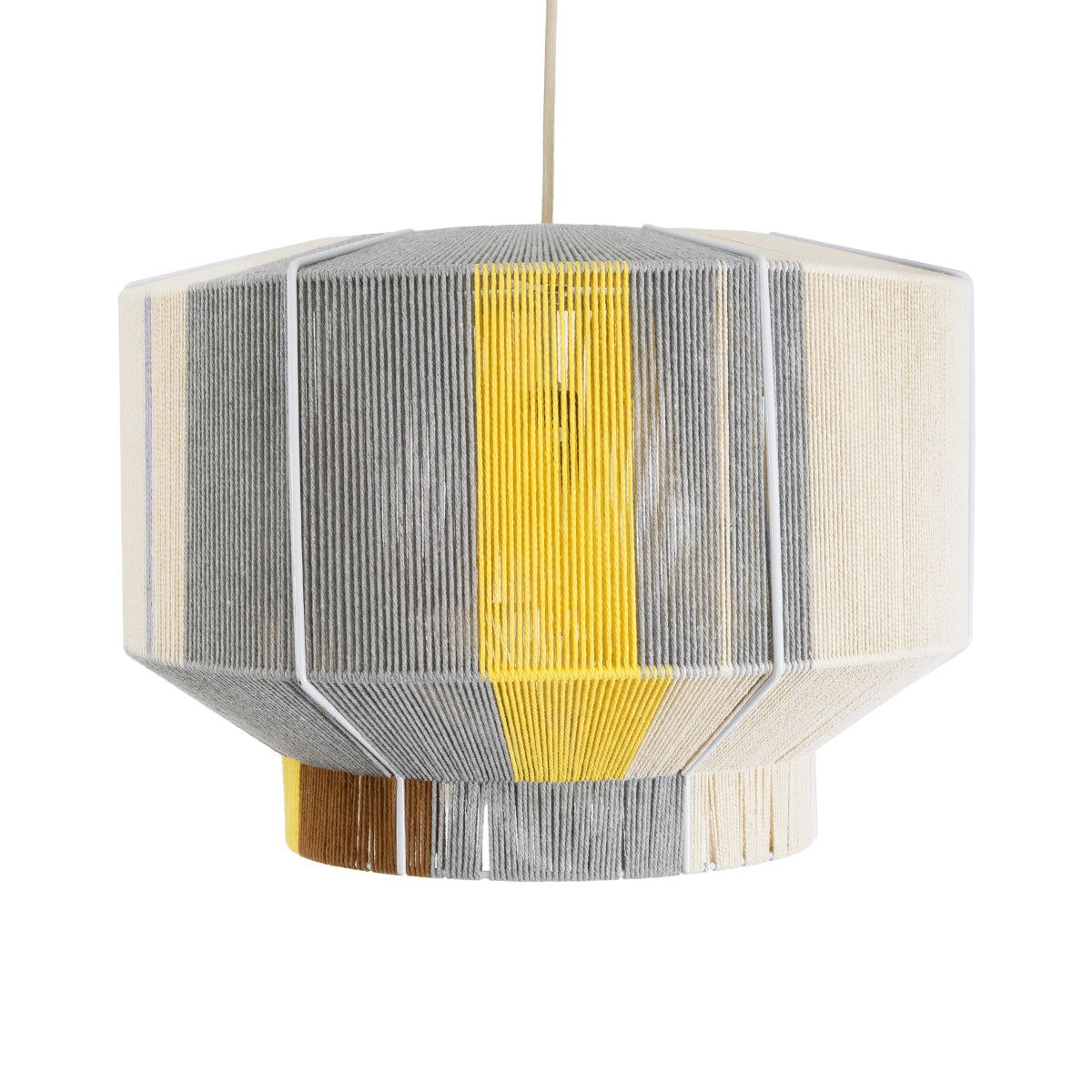 GloboStar® HABANA 02290 Boho Κρεμαστό Φωτιστικό Οροφής Μονόφωτο 1 x E27 AC220-240V IP20 - Φ50 x Υ35cm - Γρι με Κίτρινο και Μπεζ - Καφέ με Μωβ Λεπτομέρεια Λεπτό Νήμα Πλέγμα Βαμβακερό Καπέλο - 5 Χρόνια Εγγύηση - ledmania.gr