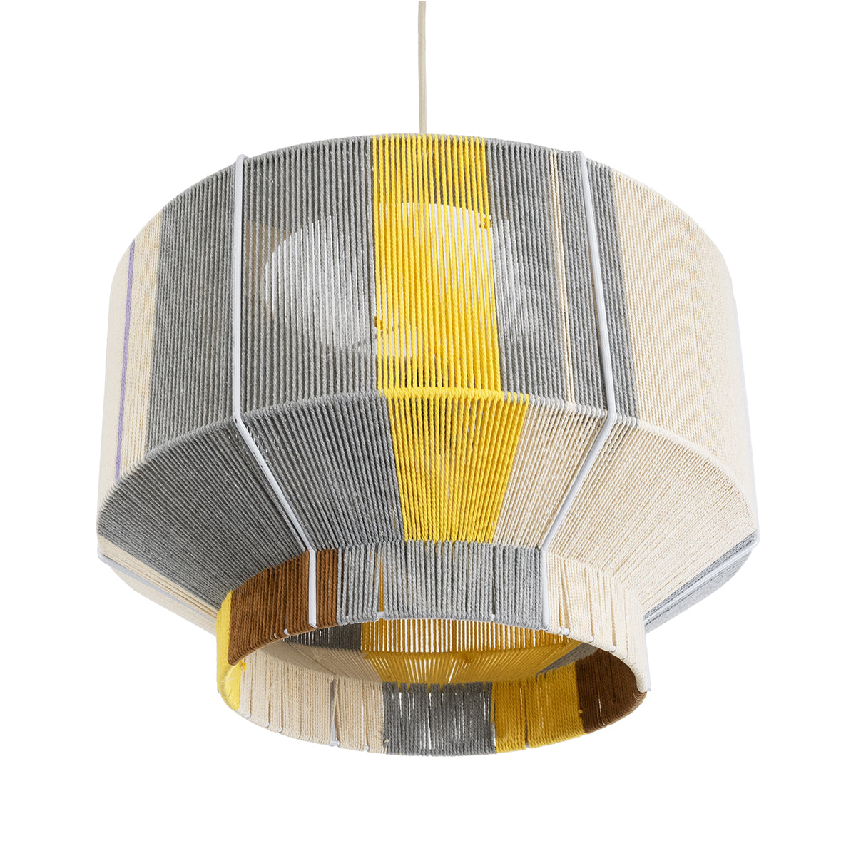 GloboStar® HABANA 02290 Boho Κρεμαστό Φωτιστικό Οροφής Μονόφωτο 1 x E27 AC220-240V IP20 - Φ50 x Υ35cm - Γρι με Κίτρινο και Μπεζ - Καφέ με Μωβ Λεπτομέρεια Λεπτό Νήμα Πλέγμα Βαμβακερό Καπέλο - 5 Χρόνια Εγγύηση - ledmania.gr