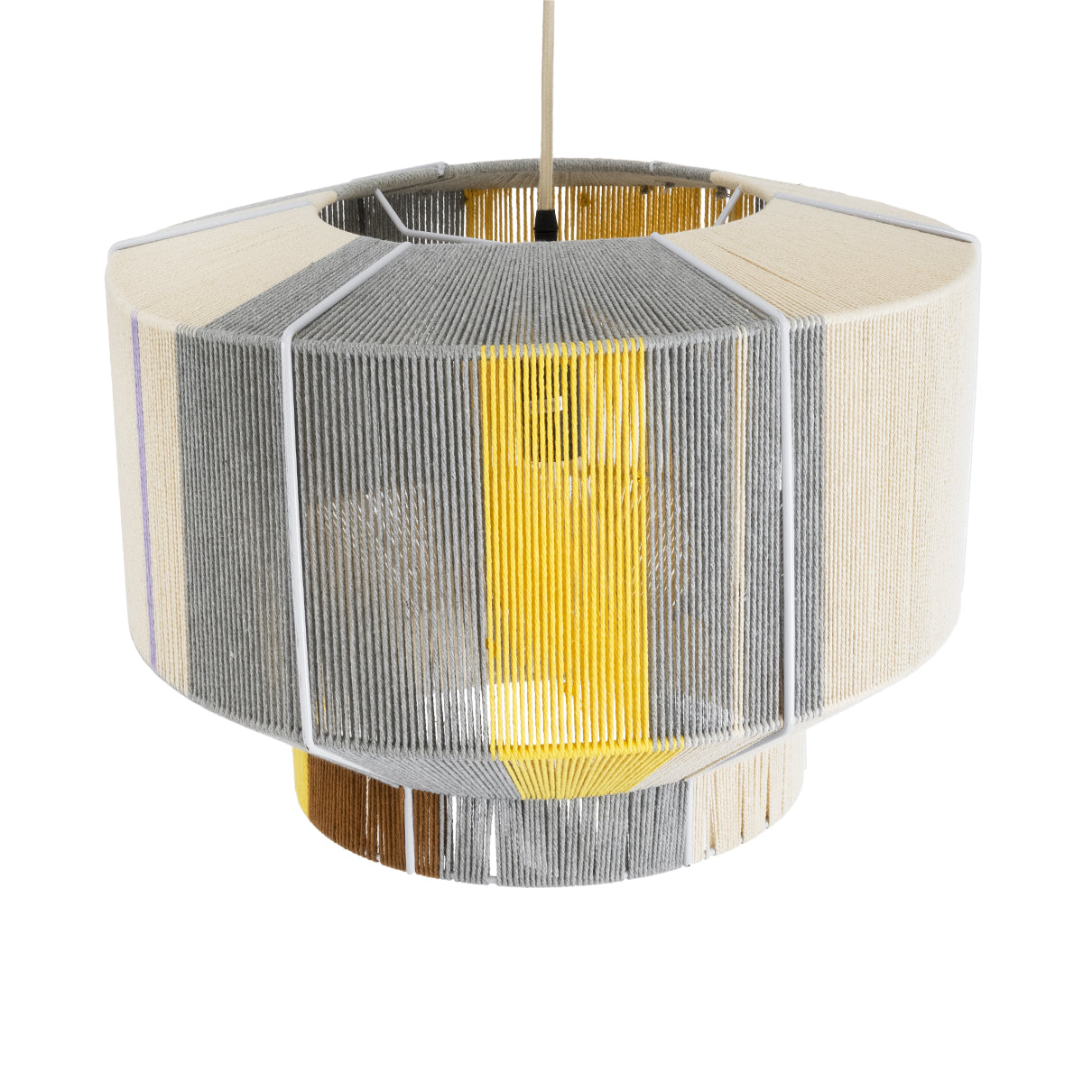 GloboStar® HABANA 02290 Boho Κρεμαστό Φωτιστικό Οροφής Μονόφωτο 1 x E27 AC220-240V IP20 - Φ50 x Υ35cm - Γρι με Κίτρινο και Μπεζ - Καφέ με Μωβ Λεπτομέρεια Λεπτό Νήμα Πλέγμα Βαμβακερό Καπέλο - 5 Χρόνια Εγγύηση - ledmania.gr