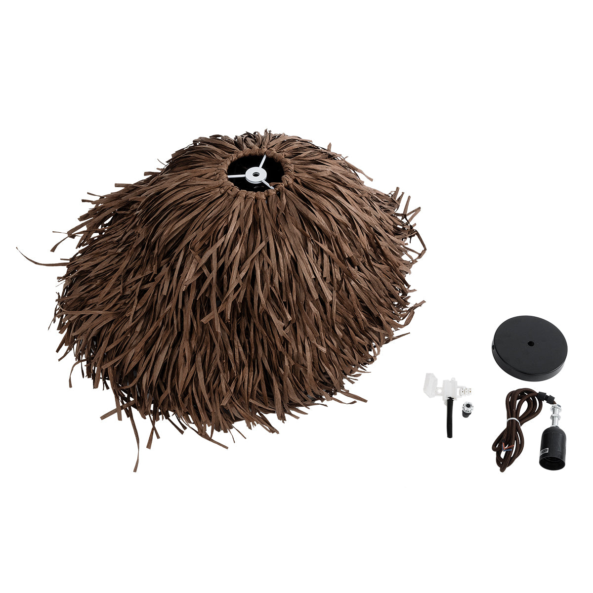 GloboStar® GUADELOUPE 02293 Boho Κρεμαστό Φωτιστικό Οροφής Μονόφωτο 1 x E27 AC220-240V IP20 - Φ40 x Υ35cm - Καφέ Φυσική Ράφια Νήμα Πλέγμα Καμπάνα - 5 Χρόνια Εγγύηση - ledmania.gr