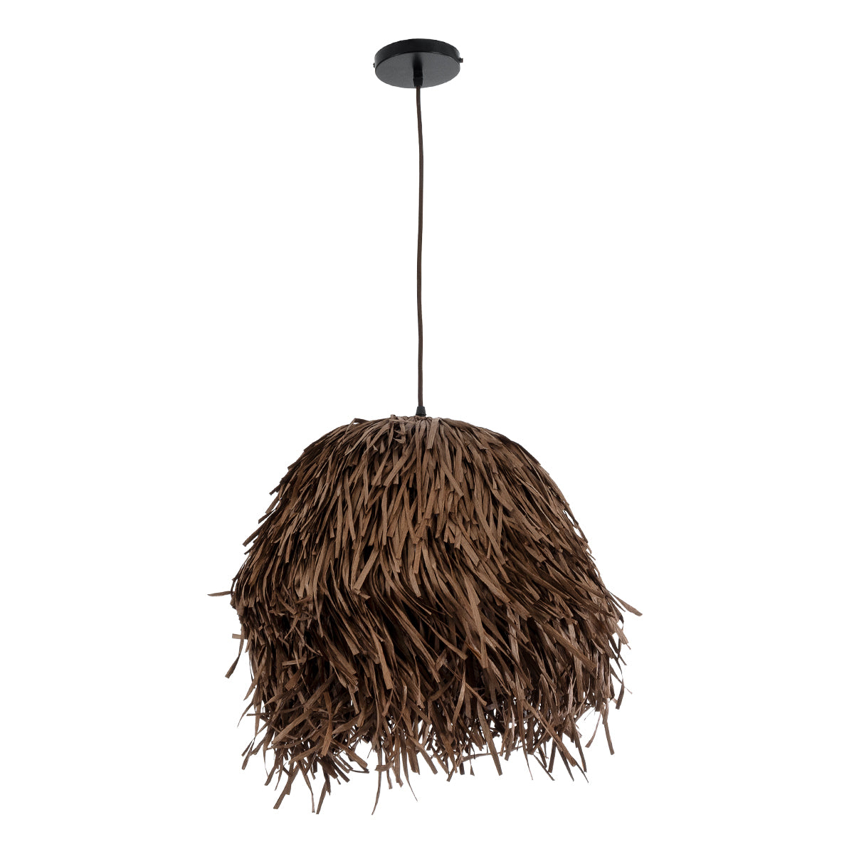 GloboStar® GUADELOUPE 02293 Boho Κρεμαστό Φωτιστικό Οροφής Μονόφωτο 1 x E27 AC220-240V IP20 - Φ40 x Υ35cm - Καφέ Φυσική Ράφια Νήμα Πλέγμα Καμπάνα - 5 Χρόνια Εγγύηση - ledmania.gr