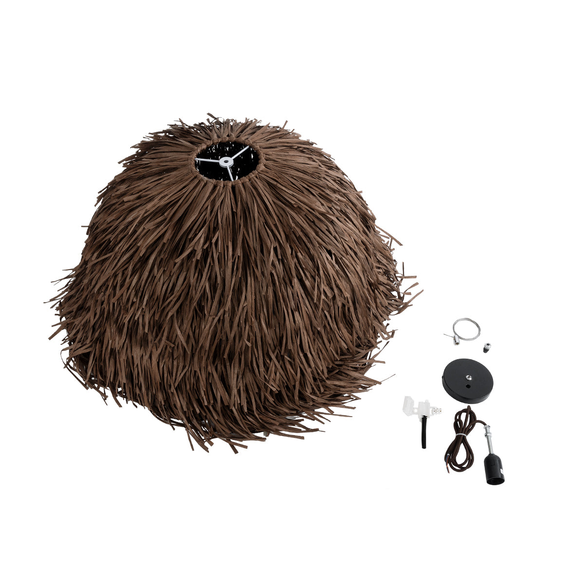 GloboStar® GUADELOUPE 02294 Boho Κρεμαστό Φωτιστικό Οροφής Μονόφωτο 1 x E27 AC220-240V IP20 - Φ70 x Υ45cm - Καφέ Φυσική Ράφια Νήμα Πλέγμα Καμπάνα - 5 Χρόνια Εγγύηση - ledmania.gr