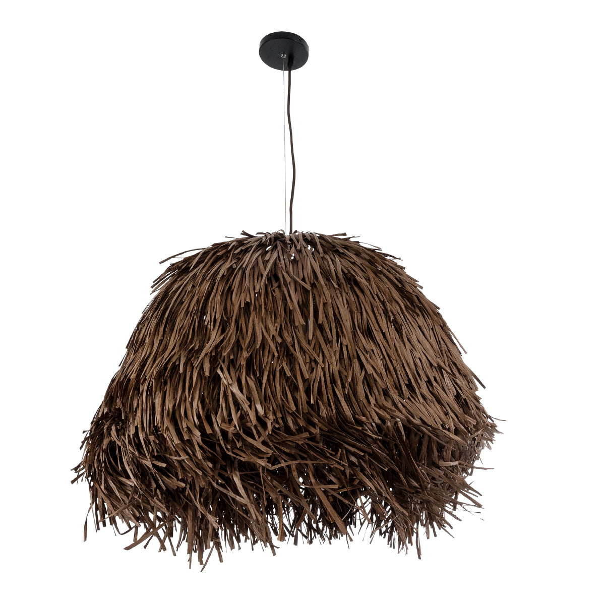 GloboStar® GUADELOUPE 02294 Boho Κρεμαστό Φωτιστικό Οροφής Μονόφωτο 1 x E27 AC220-240V IP20 - Φ70 x Υ45cm - Καφέ Φυσική Ράφια Νήμα Πλέγμα Καμπάνα - 5 Χρόνια Εγγύηση - ledmania.gr