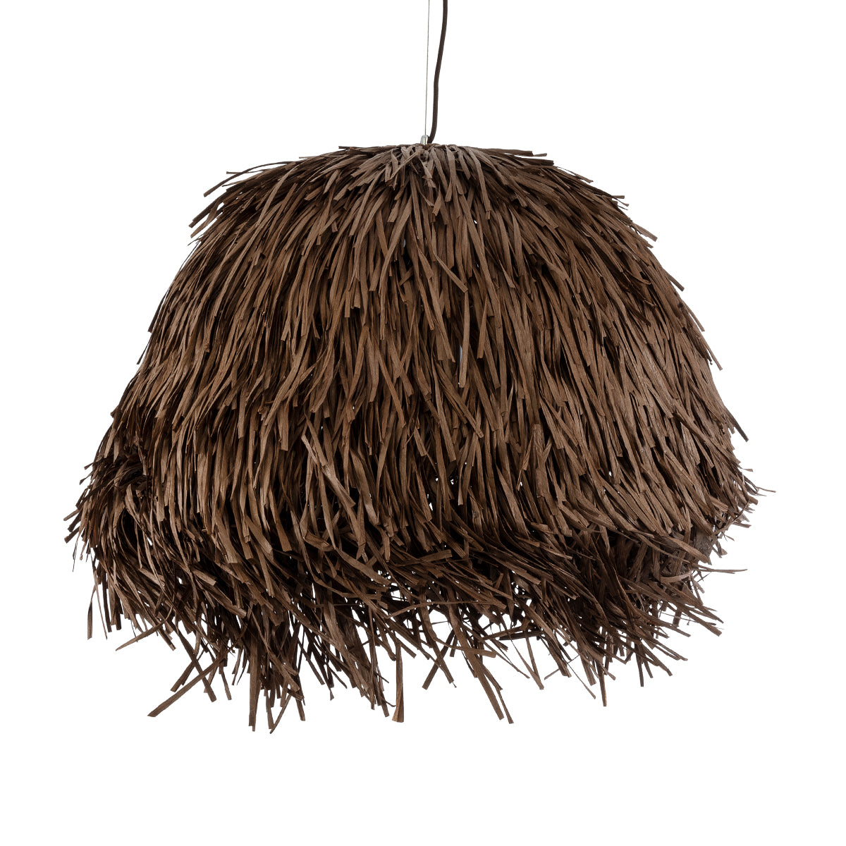 GloboStar® GUADELOUPE 02294 Boho Κρεμαστό Φωτιστικό Οροφής Μονόφωτο 1 x E27 AC220-240V IP20 - Φ70 x Υ45cm - Καφέ Φυσική Ράφια Νήμα Πλέγμα Καμπάνα - 5 Χρόνια Εγγύηση - ledmania.gr