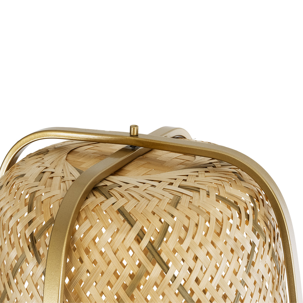GloboStar® MEILANI 02301 Boho Επιδαπέδιο Φωτιστικό Μονόφωτο 1 x E27 AC220-240V IP20 - Φ40 x Υ150cm - Χρυσό Μεταλλικό με Μπεζ Ξύλινο Ρατάν Πλέγμα - 5 Χρόνια Εγγύηση - ledmania.gr