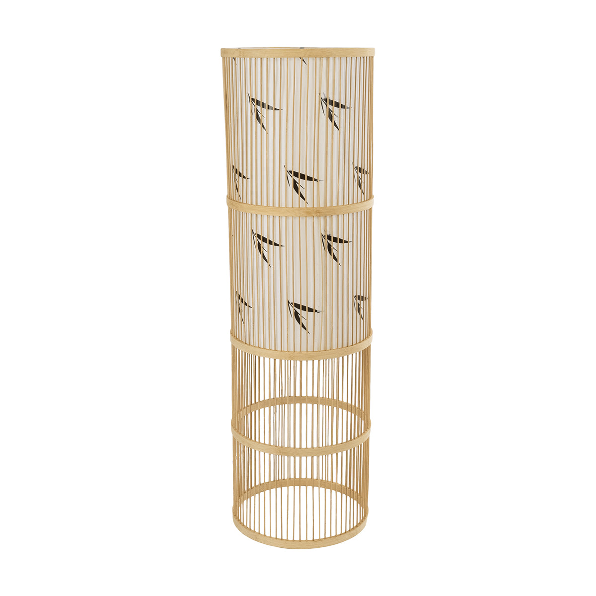 GloboStar® FALKLAND 02307 Boho Επιδαπέδιο Φωτιστικό Μονόφωτο 1 x E27 AC220-240V IP20 - Φ30 x Υ100cm - Λευκό Υφασμάτινο με Μάυρες Λεπτομέρειες και Μπεζ Ξύλινο Μπαμπού Πλέγμα - 5 Χρόνια Εγγύηση - ledmania.gr