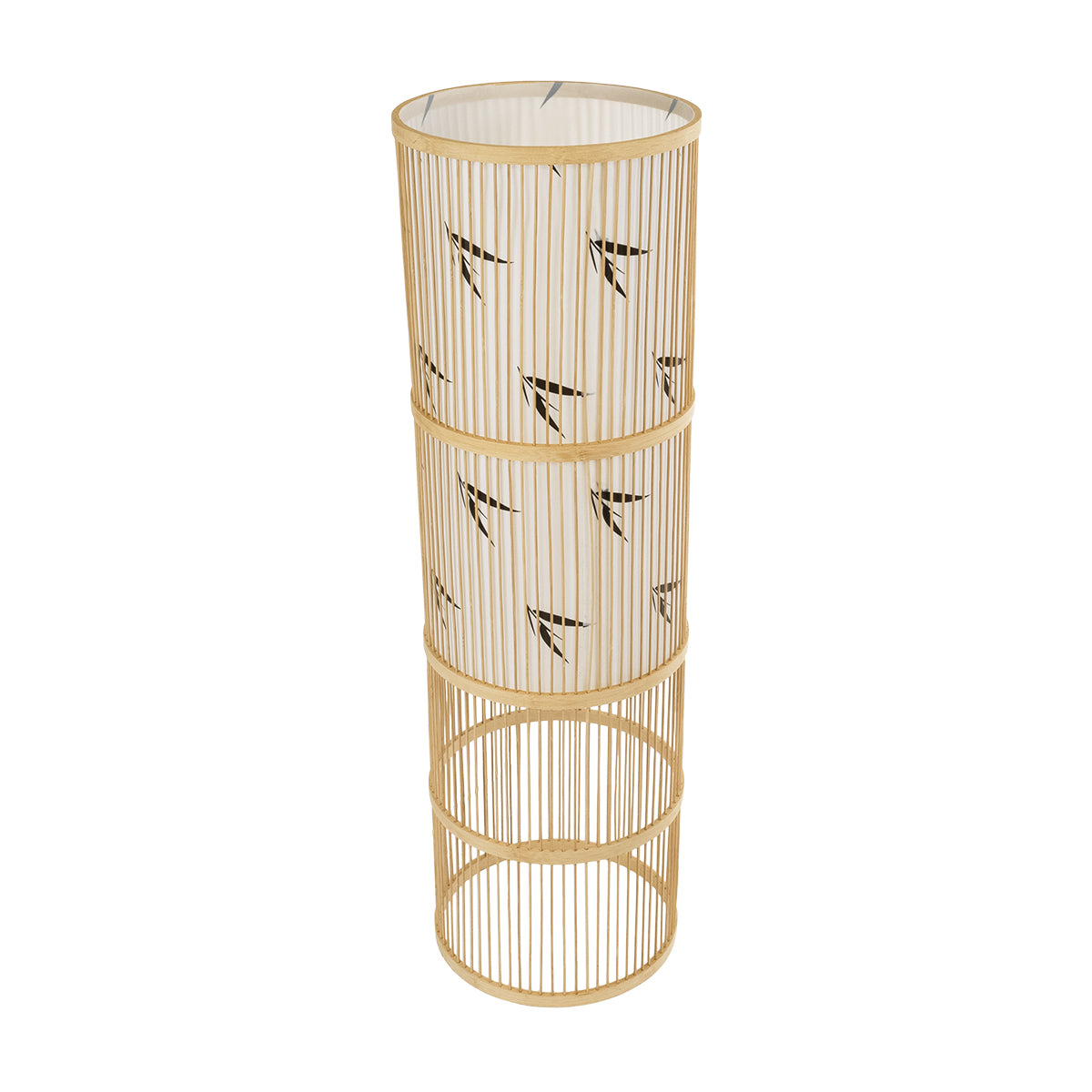 GloboStar® FALKLAND 02307 Boho Επιδαπέδιο Φωτιστικό Μονόφωτο 1 x E27 AC220-240V IP20 - Φ30 x Υ100cm - Λευκό Υφασμάτινο με Μάυρες Λεπτομέρειες και Μπεζ Ξύλινο Μπαμπού Πλέγμα - 5 Χρόνια Εγγύηση - ledmania.gr