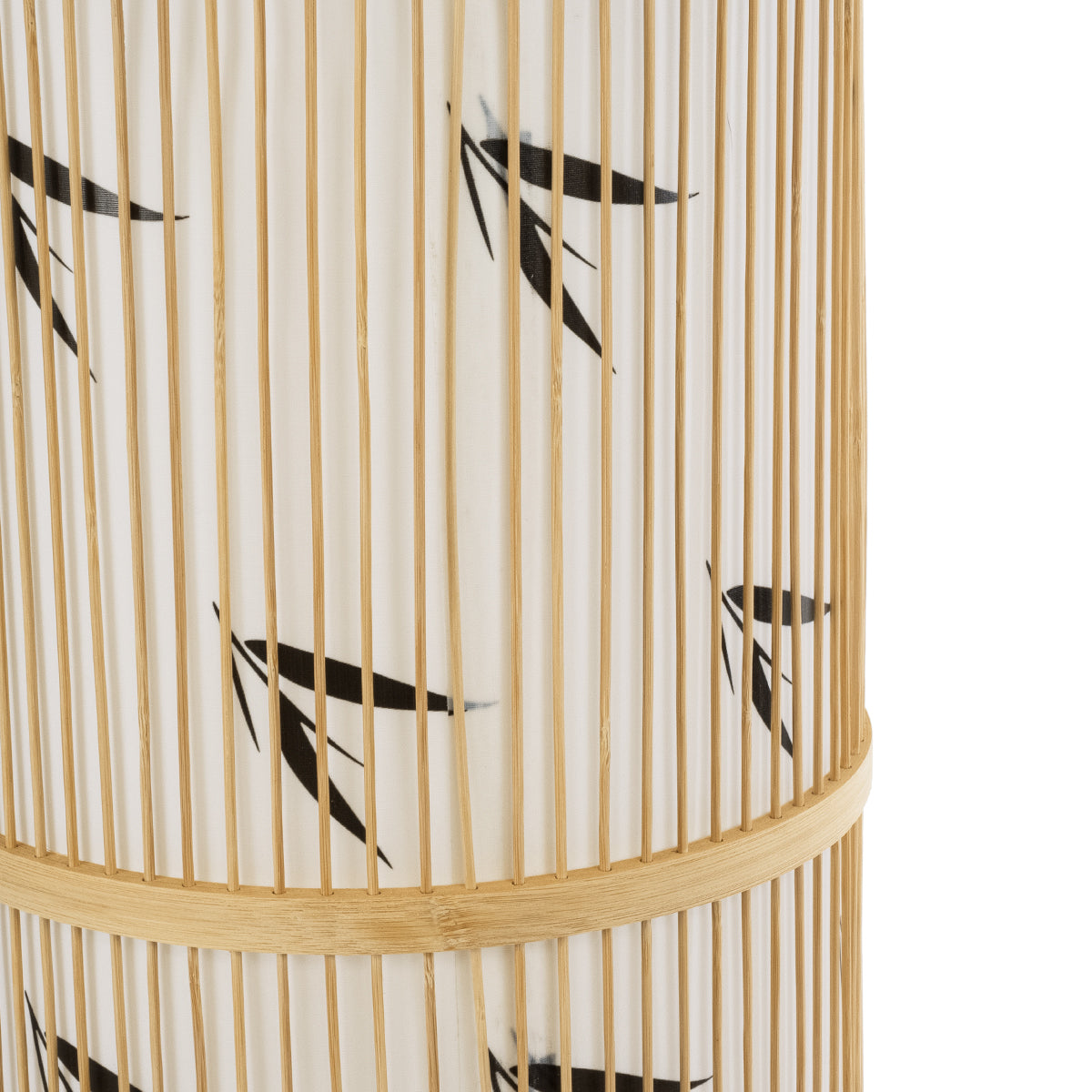 GloboStar® FALKLAND 02307 Boho Επιδαπέδιο Φωτιστικό Μονόφωτο 1 x E27 AC220-240V IP20 - Φ30 x Υ100cm - Λευκό Υφασμάτινο με Μάυρες Λεπτομέρειες και Μπεζ Ξύλινο Μπαμπού Πλέγμα - 5 Χρόνια Εγγύηση - ledmania.gr
