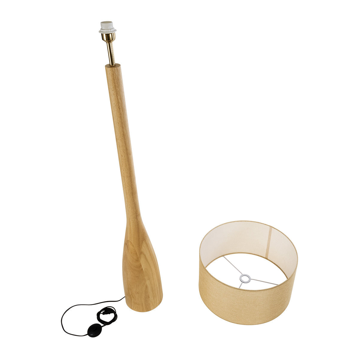 GloboStar® BERKBAY 02318 Boho Επιδαπέδιο Φωτιστικό Μονόφωτο 1 x E27 AC220-240V IP20 - Φ50 x Υ150cm - Μπεζ Ξύλινο με Μπεζ Υφασμάτινο Καπέλο - 5 Χρόνια Εγγύηση - ledmania.gr