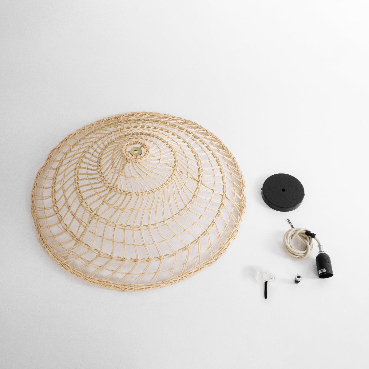GloboStar® KAIA 02346 Boho Κρεμαστό Φωτιστικό Οροφής Μονόφωτο 1 x E27 AC220-240V IP20 - Φ60 x Υ20cm - Μπεζ Ξύλινο Μπαμπού Πλέγμα Καμπάνα - 5 Χρόνια Εγγύηση - ledmania.gr