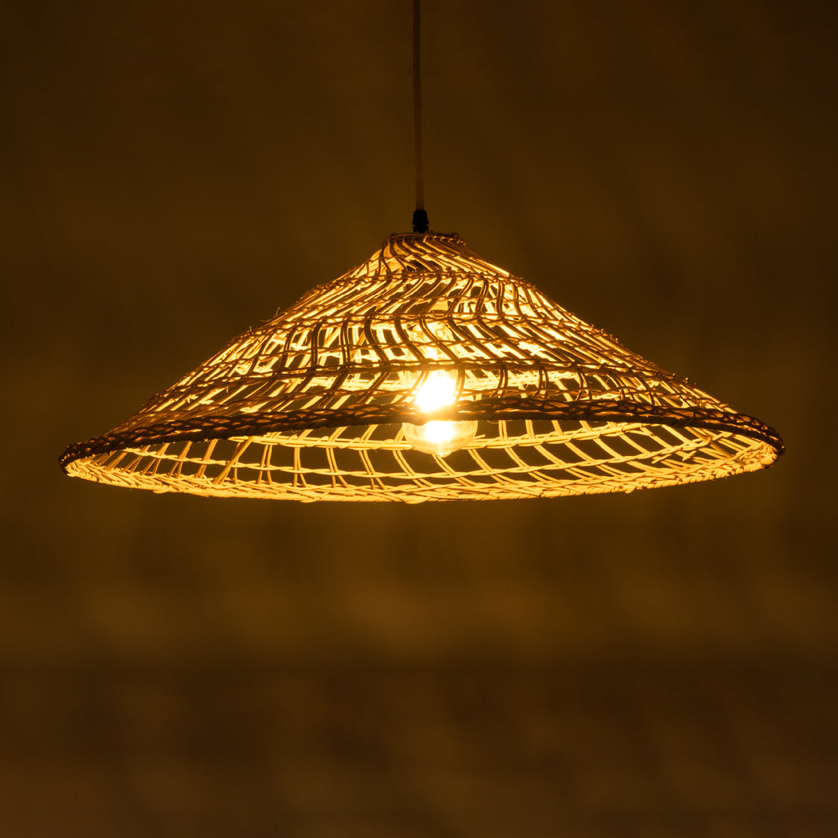 GloboStar® KAIA 02346 Boho Κρεμαστό Φωτιστικό Οροφής Μονόφωτο 1 x E27 AC220-240V IP20 - Φ60 x Υ20cm - Μπεζ Ξύλινο Μπαμπού Πλέγμα Καμπάνα - 5 Χρόνια Εγγύηση - ledmania.gr