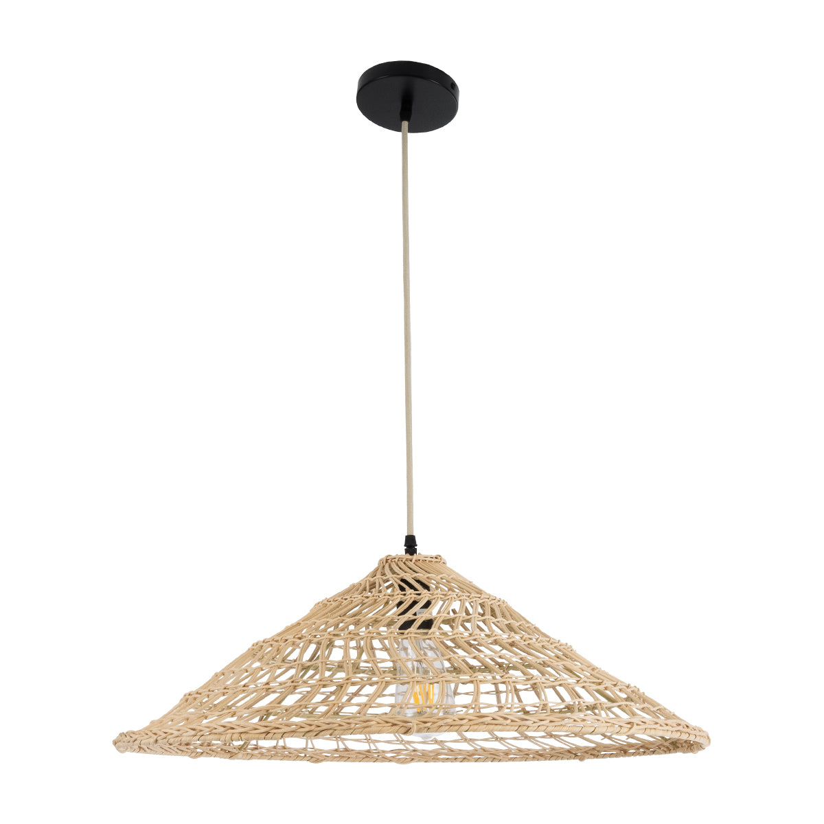 GloboStar® KAIA 02346 Boho Κρεμαστό Φωτιστικό Οροφής Μονόφωτο 1 x E27 AC220-240V IP20 - Φ60 x Υ20cm - Μπεζ Ξύλινο Μπαμπού Πλέγμα Καμπάνα - 5 Χρόνια Εγγύηση - ledmania.gr